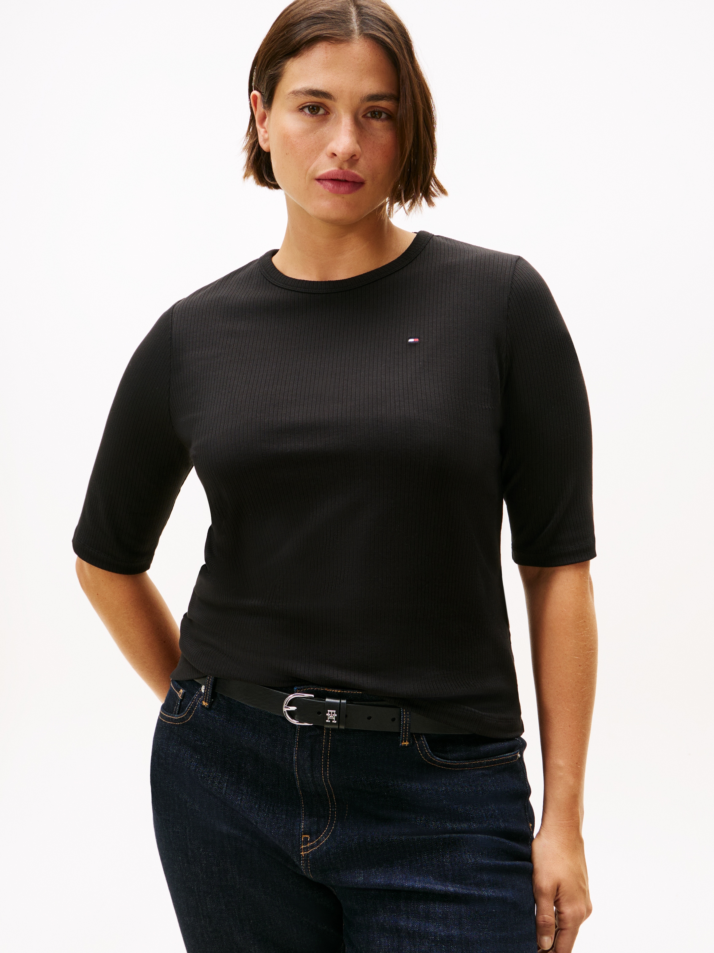 Tommy Hilfiger Curve Kurzarmshirt "CRV SLIM 5X2 RIB C-NK 1/2 SLV", in große günstig online kaufen