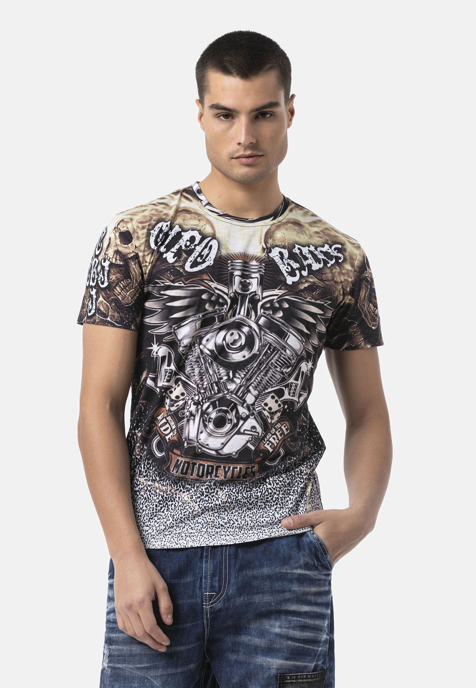 Cipo & Baxx T-Shirt »CT820« Stylischer "Motorcycles"-Schriftzug