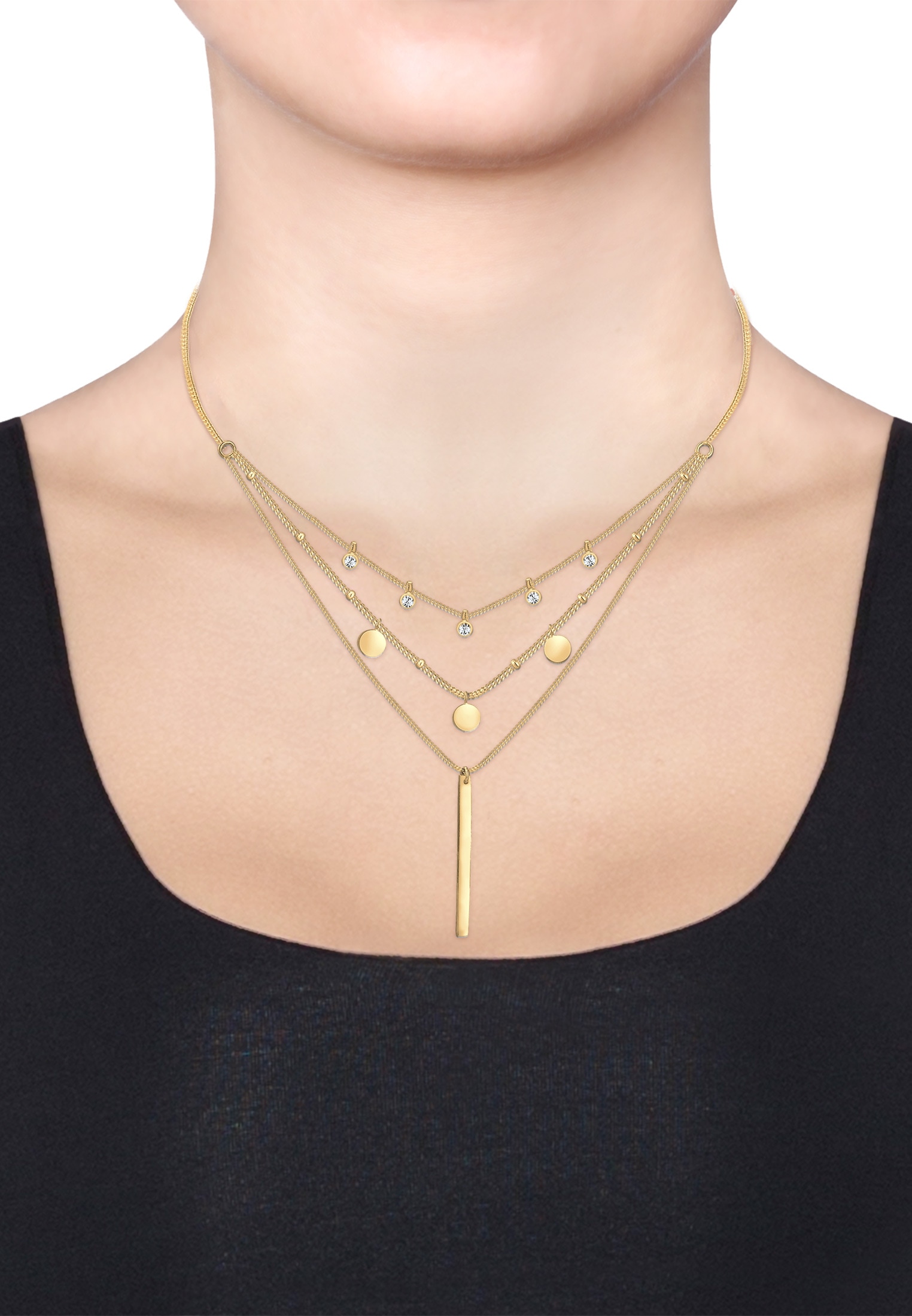 Elli Gliederkette »Layer Glas Kristalle Weiß 925 Sterling Silber«