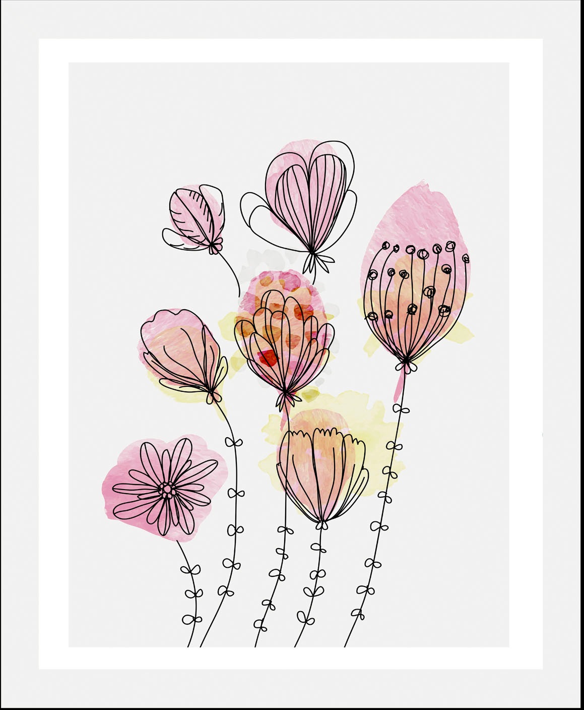 queence Bild »Aquarell Blumen Pink«, Blumen-Blumenbilder-Pflanzen-Pflanzenbilder, (1 St.), HD Premium Poster-Druck inkl. Holzrahmen