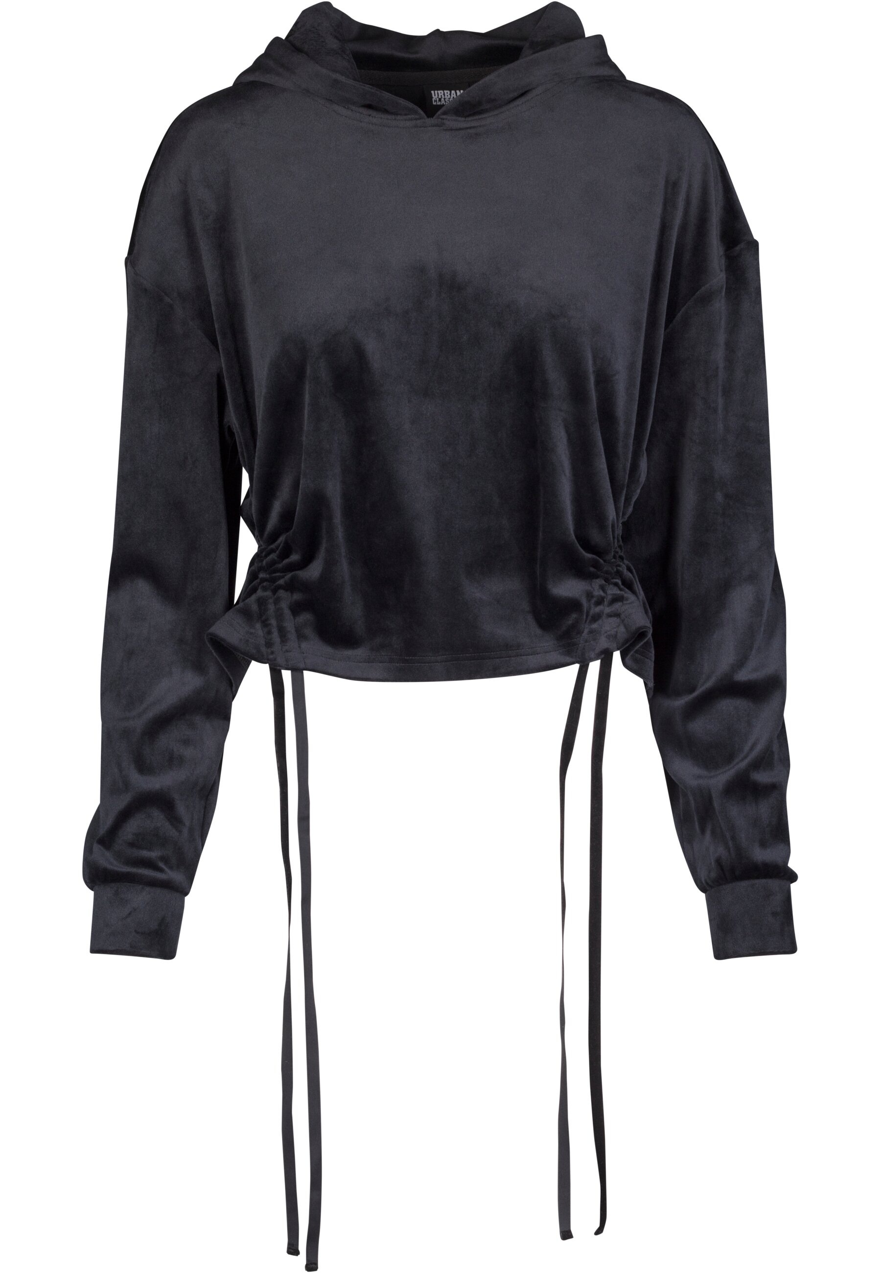 URBAN CLASSICS Rundhalspullover »Urban Classics Damen Ladies Short Velvet Gathered Hoody«, (1 tlg.)