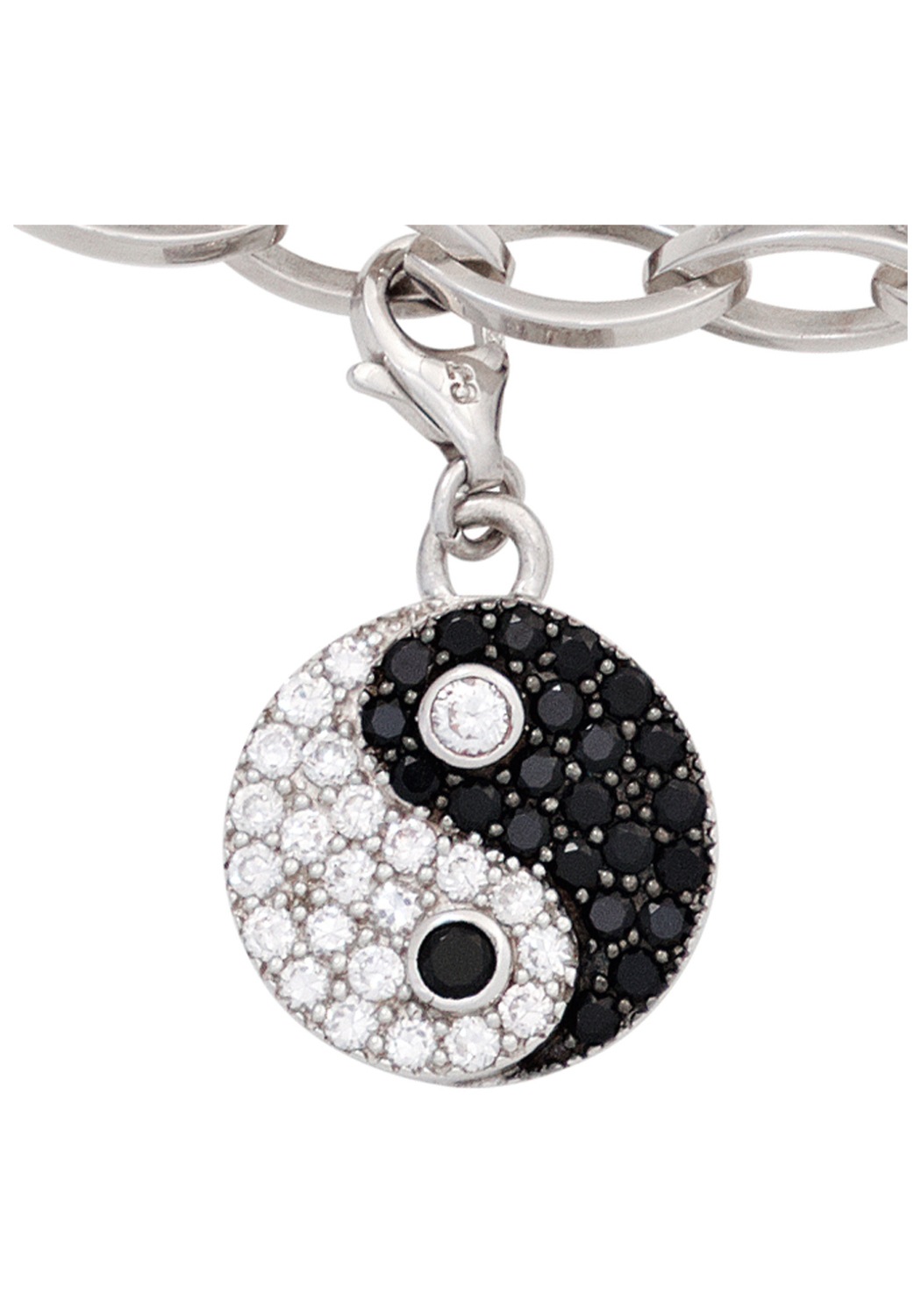 Charm-Einhänger JOBO "Charm Ying Yang", silber 925, Charms, Damen, Silber 925 (Sterlingsilber), 925 Silber mit 46 Zirkonia schwarz weiß