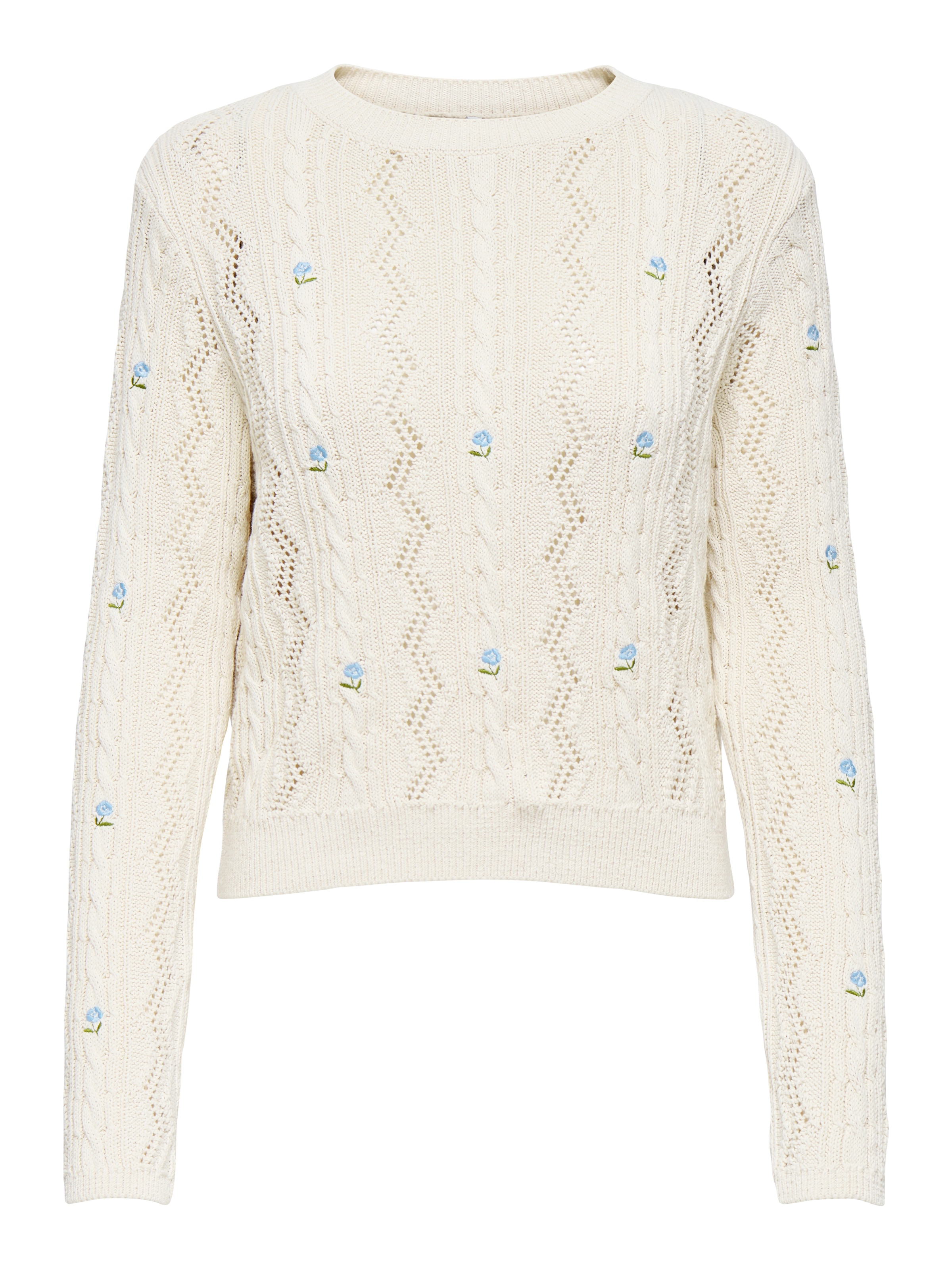 ONLY Rundhalspullover »ONLRITA LIFE LS EMBR CABLE KNT NOOS« mit Schleifen Stickerei