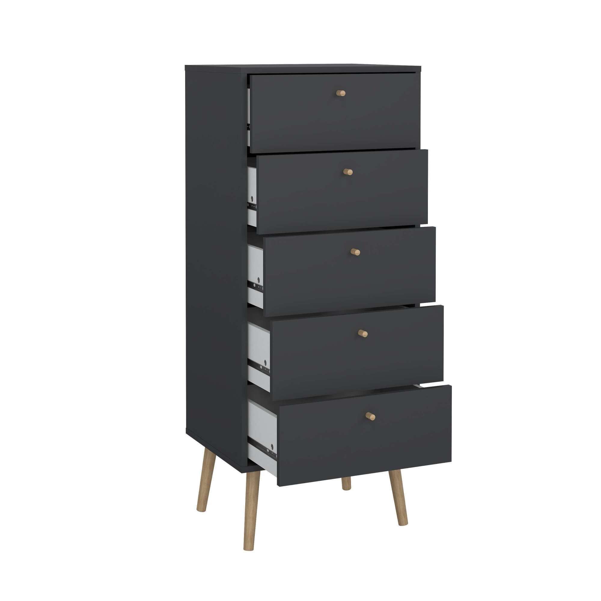 andas Highboard »Bodo, Hochkommode, Aufbewahrung, Stauraum«, mit 5 Schubladen, Beine und Griffe aus Echtholz, Breite 50 cm