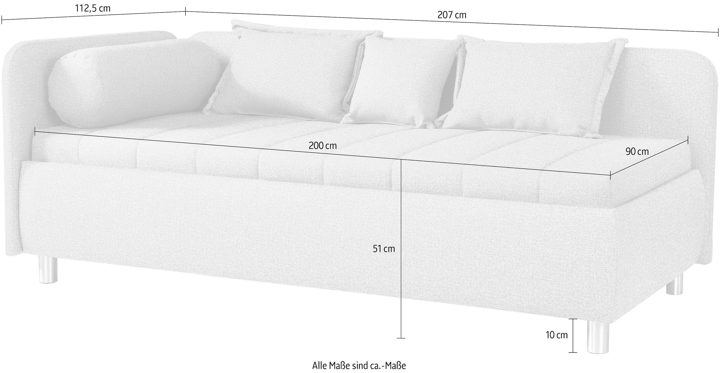 ADA trendline Schlafsofa »Kiana«, Liegefläche 90/200 cm oder 100/200 cm, Bettkasten, Zierkissen-Set