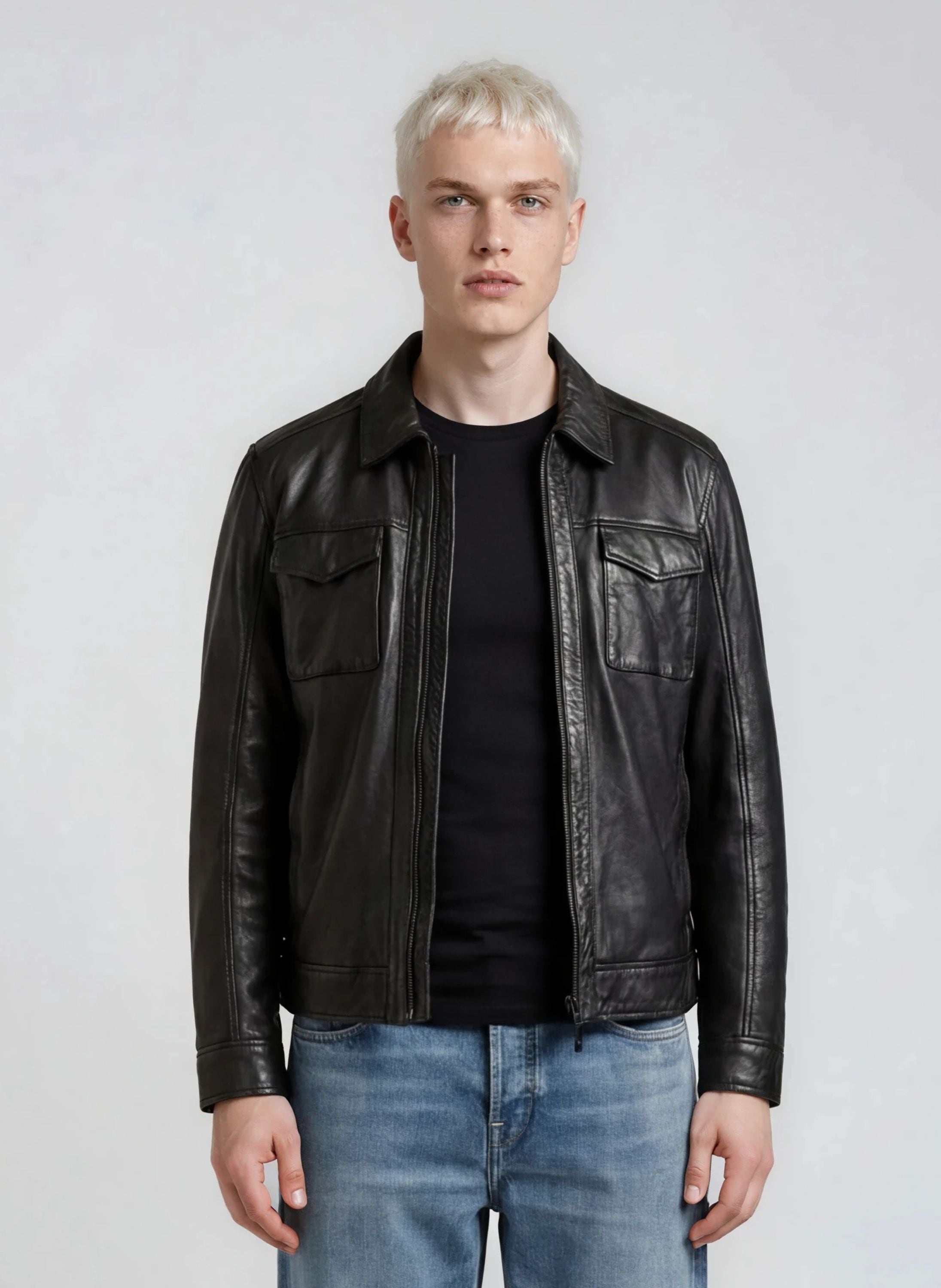 trueprodigy Lederjacke "Jax Aufgesetzte Taschen im Hemd-Stil" ohne Kapuze