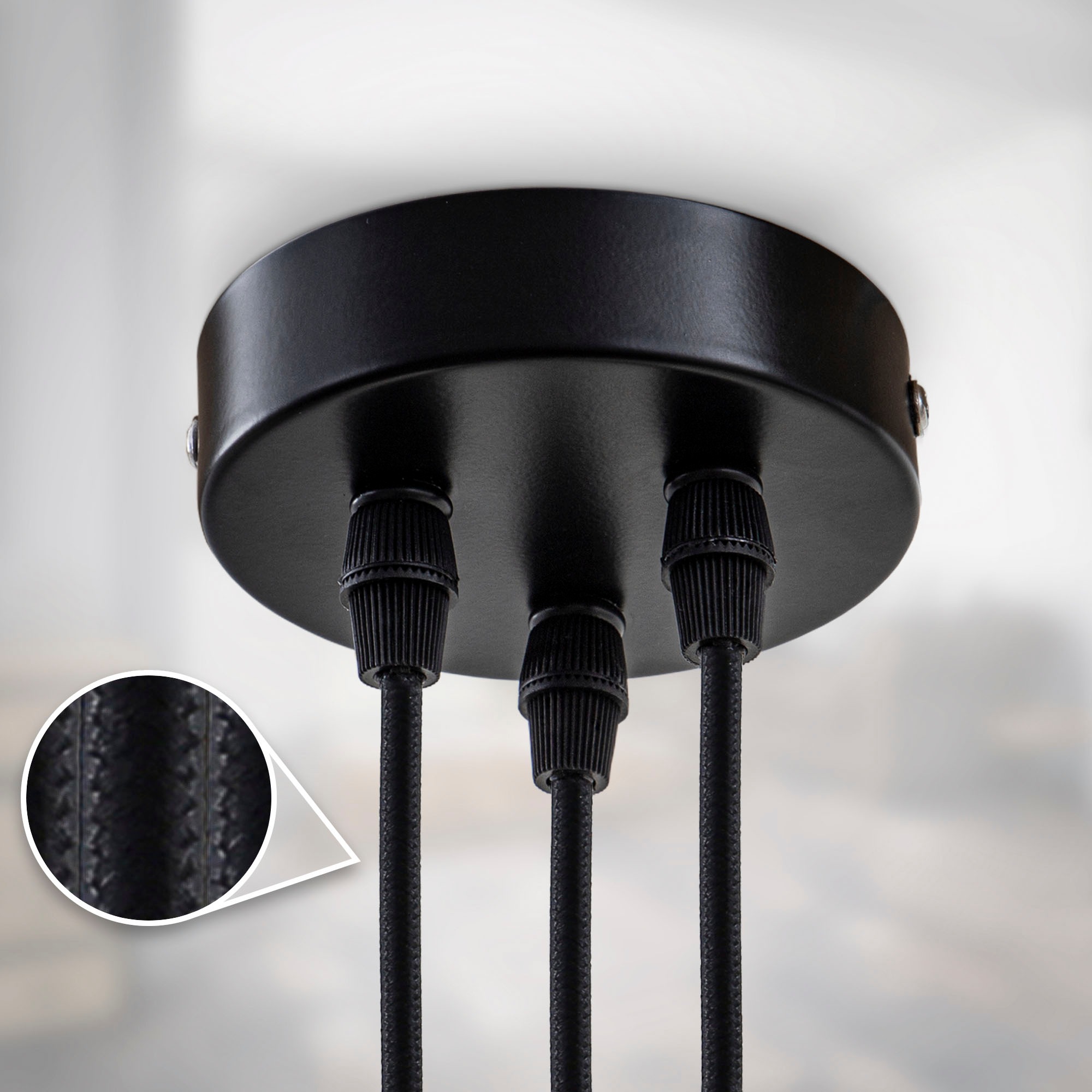 B.K.Licht Pendelleuchte »BK_PL1294 Pendellampe, Schwarz, mit Stoffkabel, Retro«, 3 flammig, Leuchtmittel E27 | ohne Leuchtmittel, 3-flammige Hängeleuchte, E27, Ohne Leuchtmittel, Länge: 2,04 Meter