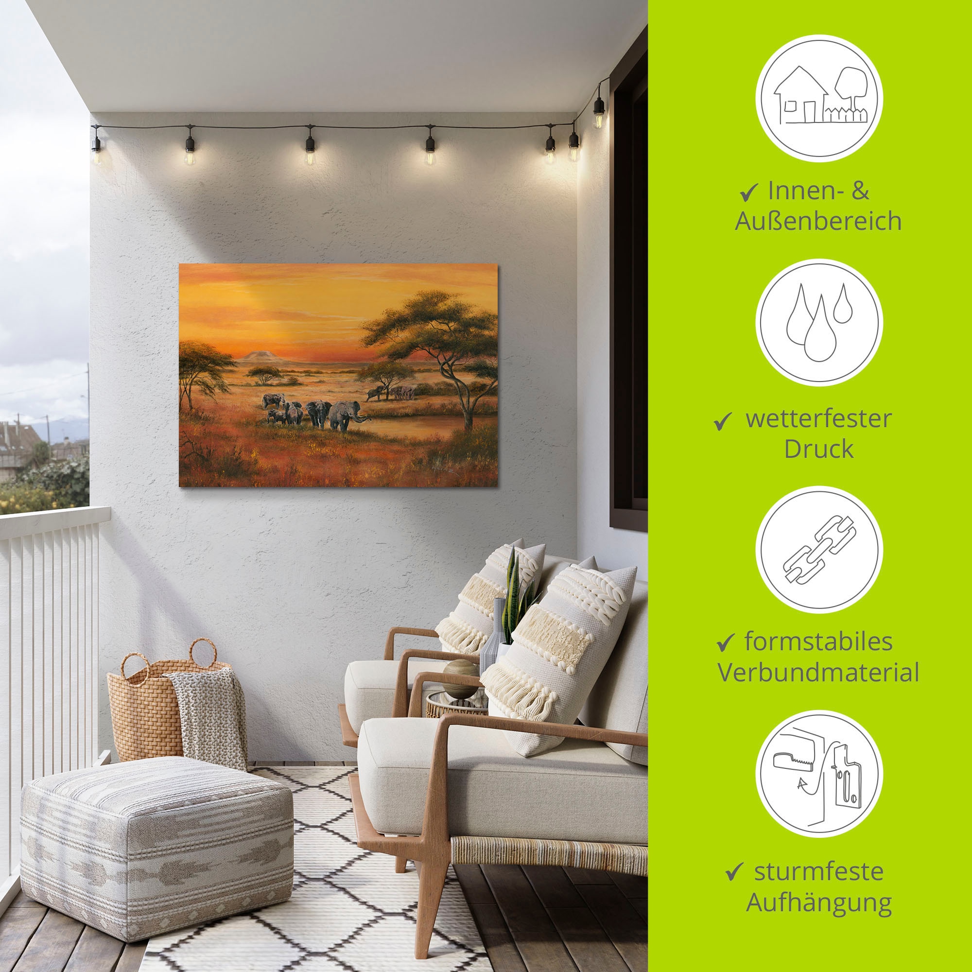Artland Wandbild »Afrika Elefanten«, Afrika, (1 St.), als Alubild, Outdoorbild, Leinwandbild, Poster in verschied. Größen