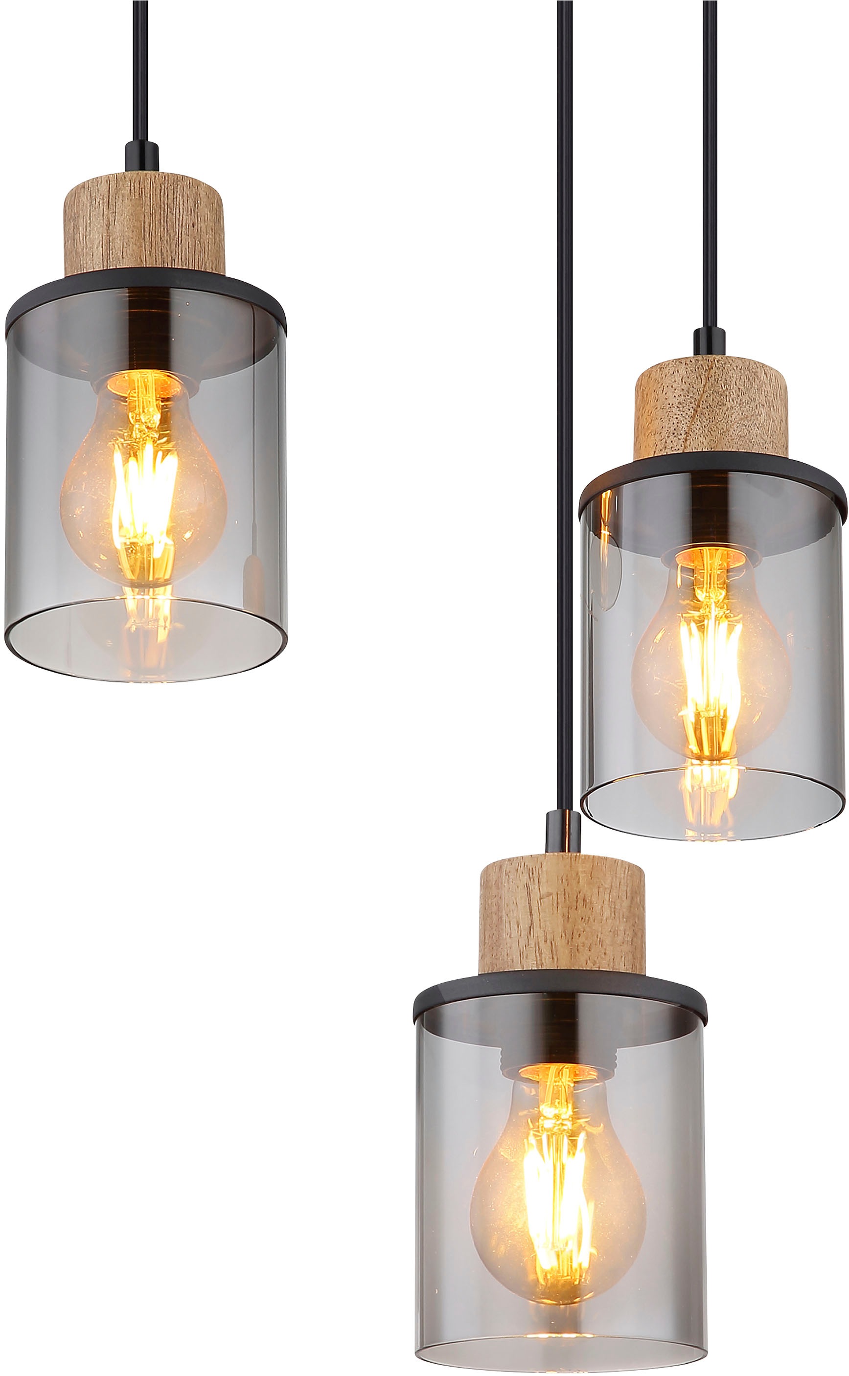 GLOBO LIGHTING Hängeleuchte »REID« E27 1 Stk. Wohnzimmerleuchte schwarz/Holz, Rauchglas, höhenkürzbar