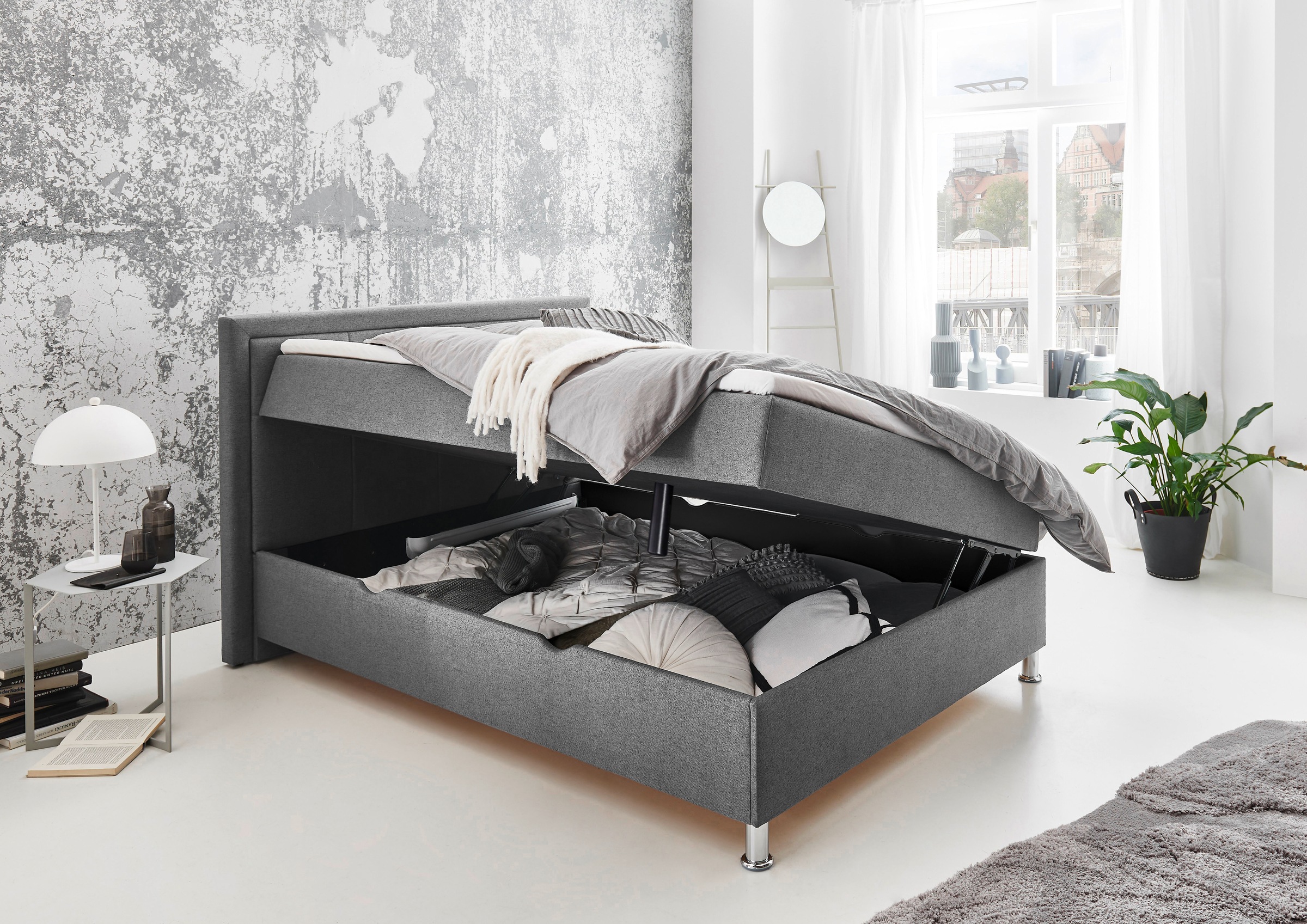 Home affaire Boxbett »Fergus inkl. Bettkasten und Topper, Breite 120cm« mit Metallfuß in Chromoptik
