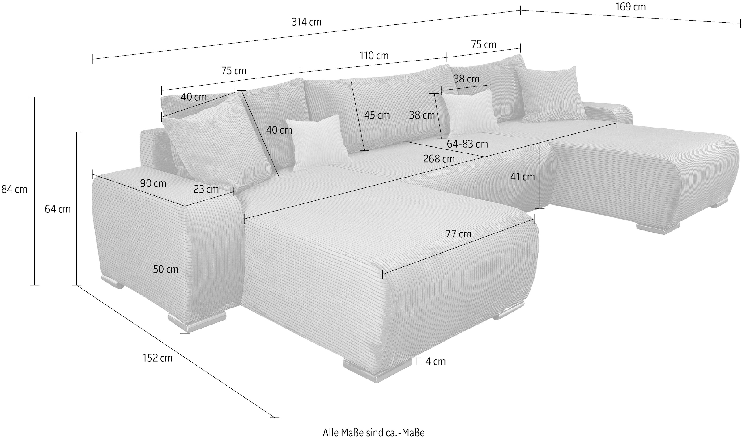 COLLECTION AB Wohnlandschaft »Paola U-Form«, mit Schlaffunktion, Stauraum, Zierkissen und Bonnellfederkern, Cord