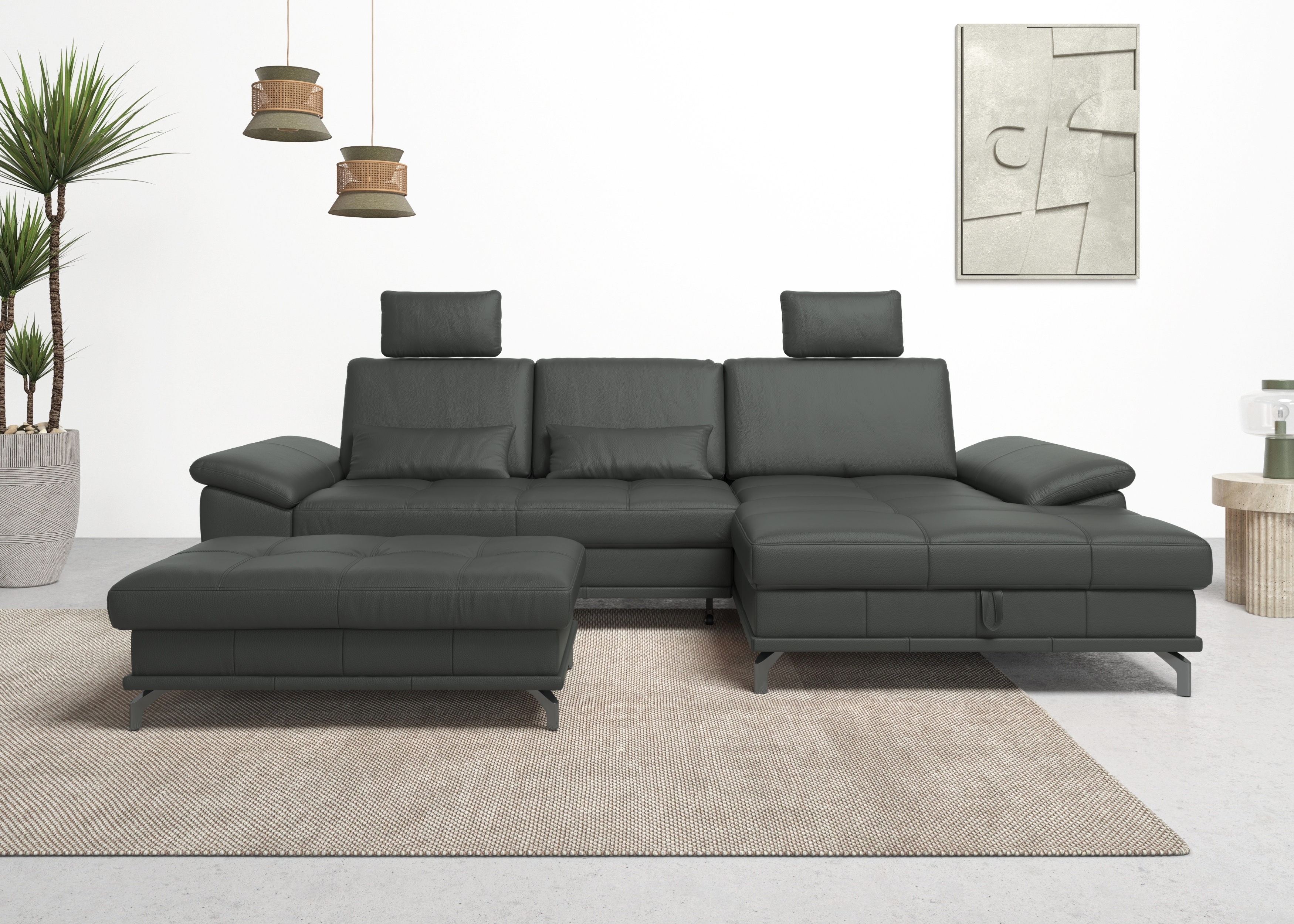 OTTO home Ecksofa "Costello L-Form, B: 301cm, Sitztiefen & Armteilverstellung, Federkern" 3 Nierenkissen, mit Schlaffunktion & Bettkasten