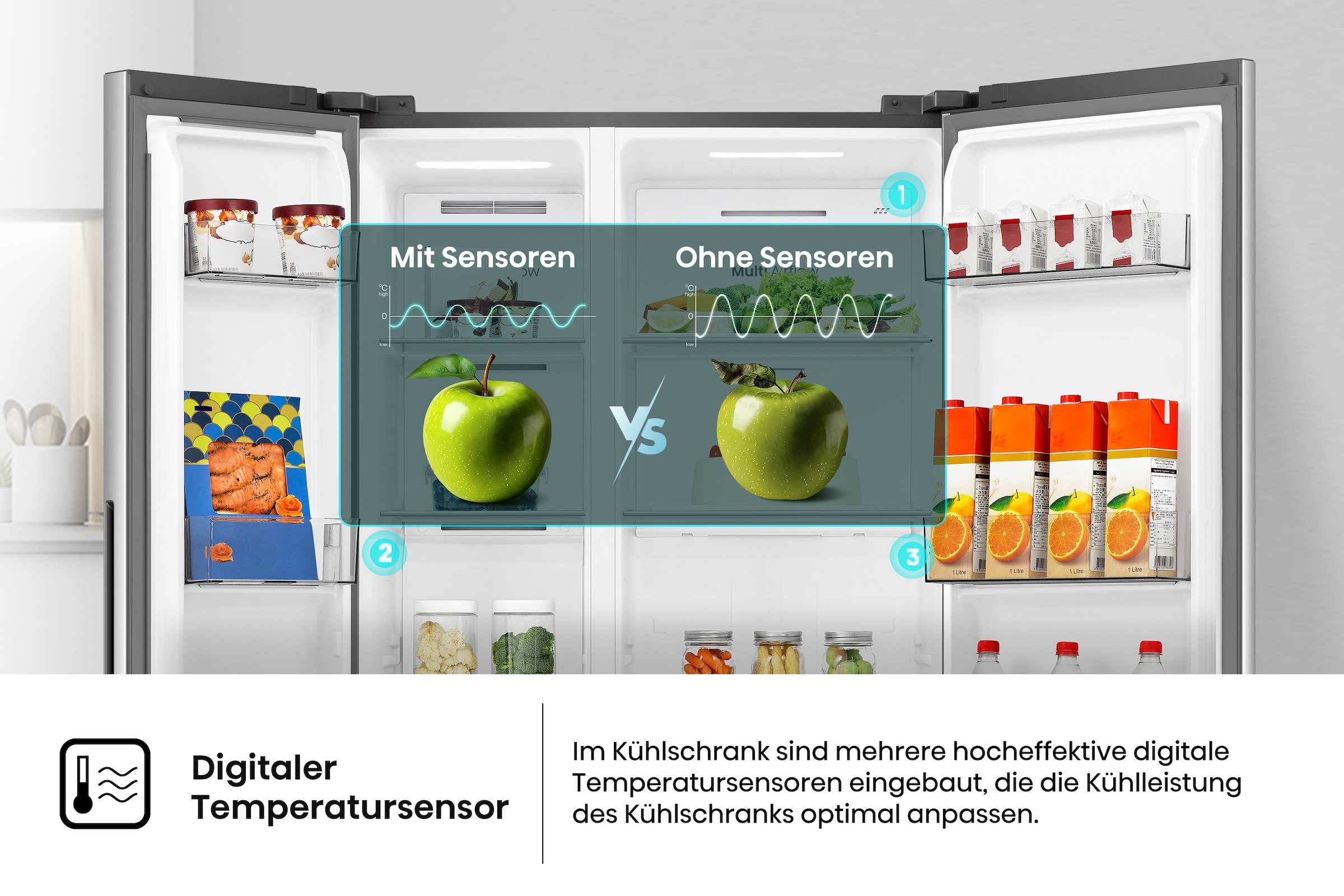 Hisense Side-by-Side »MS91558IC« 178,6 cm hoch 91,1 cm breit MultiAirFlow-System