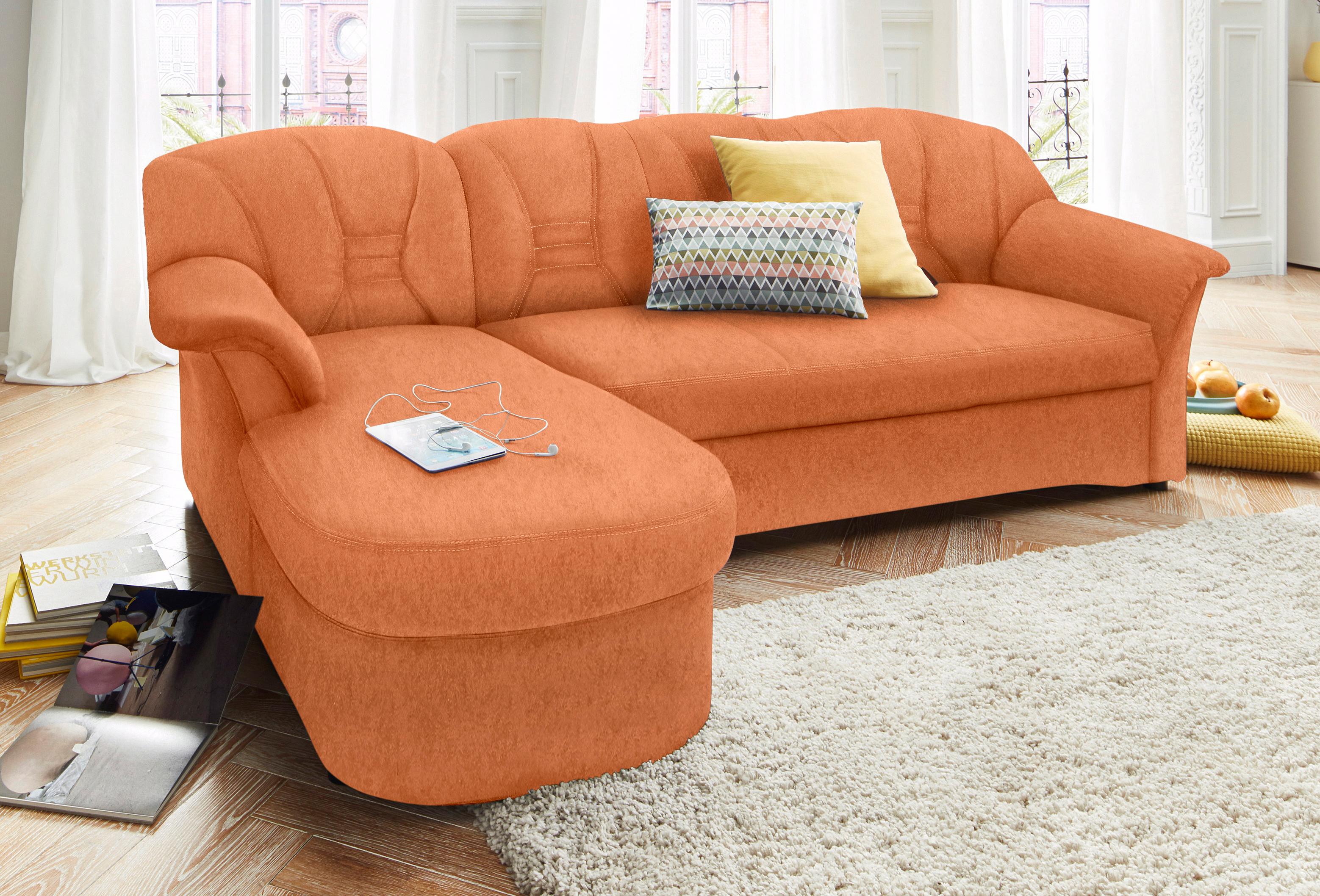 DOMO collection Ecksofa "ELVA 233x142 cm, elegante Rückensteppung, L-Form" whlw. mit Bettfunktion und Federkern