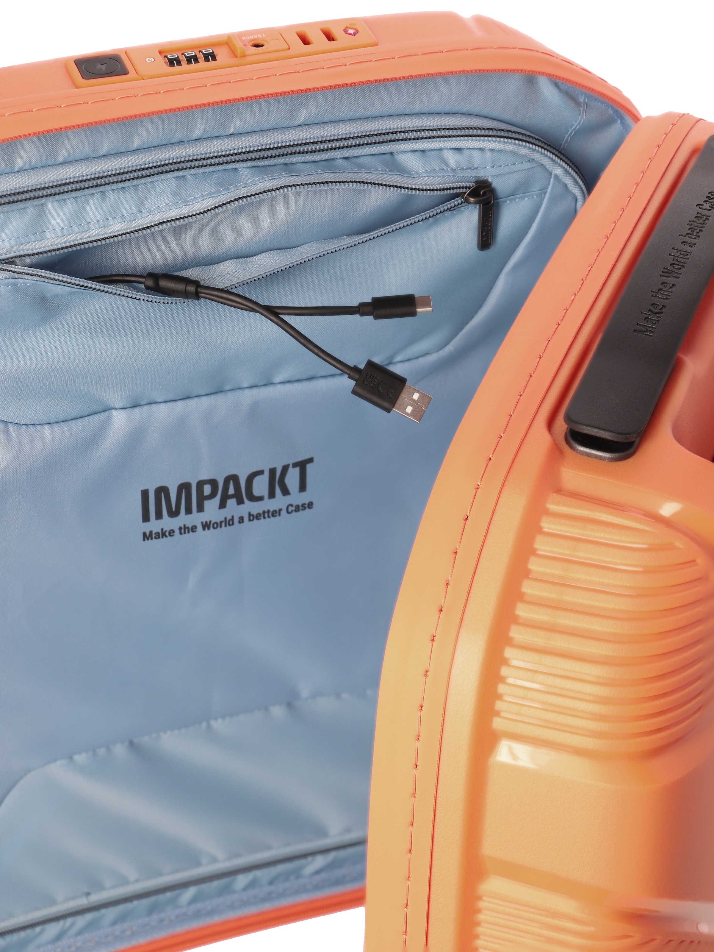 IMPACKT Hartschalen-Trolley »IP1, verschiedene Größen und Farben« 38 l 4 Rollen Hartschalen-Koffer vegan Koffer Reisegepäck USB-Port TSA Zahlenschloss