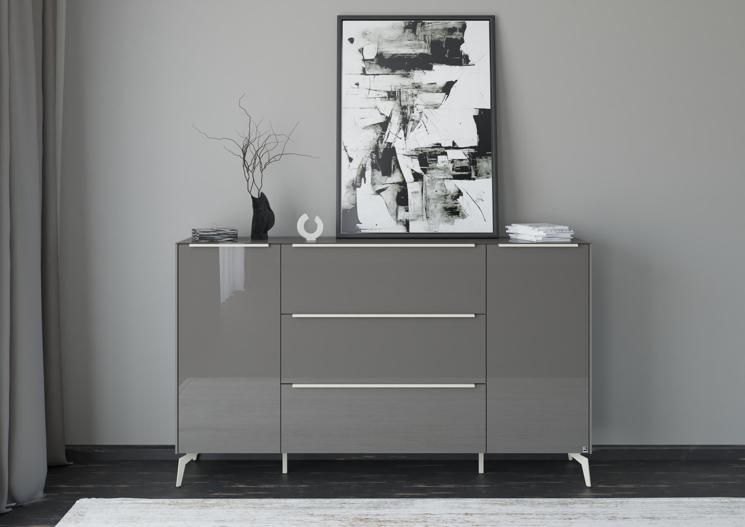 Sideboard, B:182cm H:109cm T:42cmanthrazit matt lack, glas anthrazit glanz, SET ONE BY MUSTERRING, Glas, Holzwerkstoff, Wohnzimmer, Sideboards,