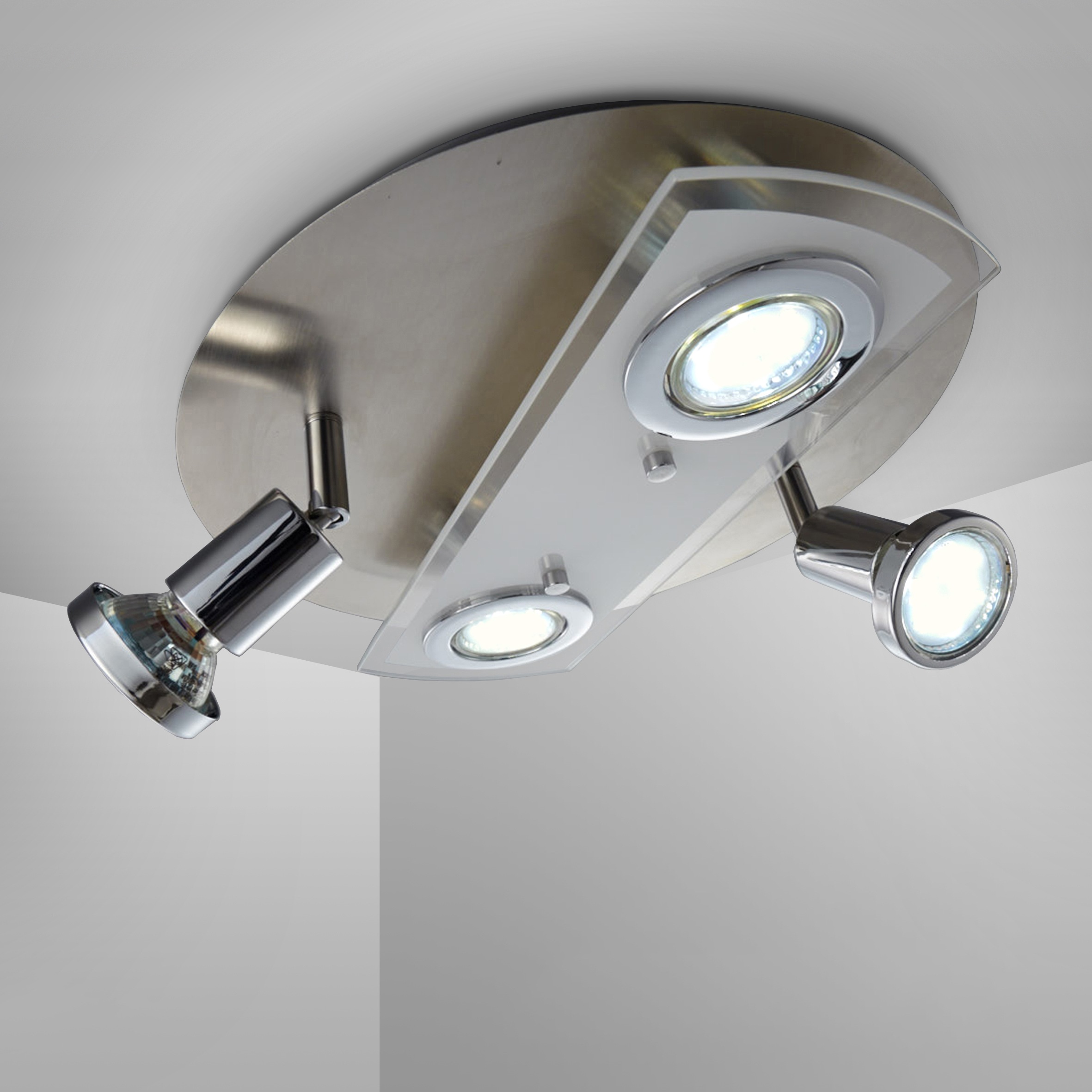 B.K.Licht LED Deckenspot »Orion«, 4 flammig-flammig, LED Deckenleuchte, rund, Metall, Glas, Strahler, inkl. 3W 350lm GU10
