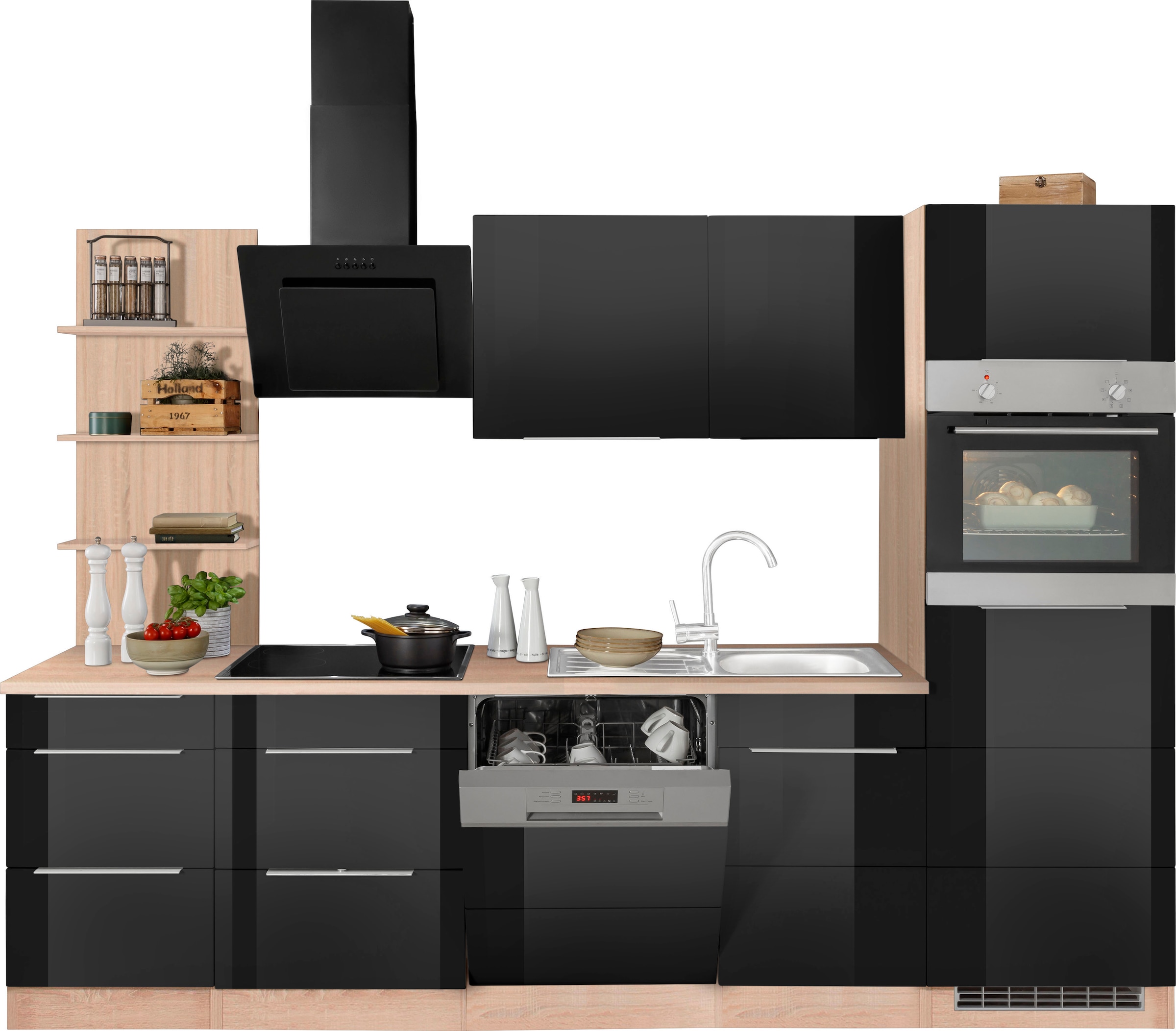 KOCHSTATION Küchenzeile »KS-Brindisi Breite 280 cm«, wahlweise mit E-Geräten und Induktion, mit MDF-Fronten und Regal