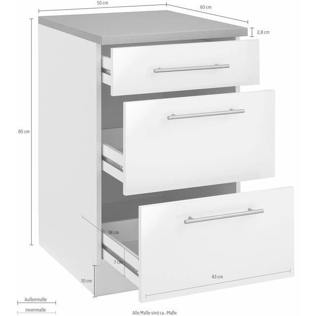 wiho Küchen Unterschrank »Cali«, 50 cm breit, mit 2 großen Auszügen | BAUR