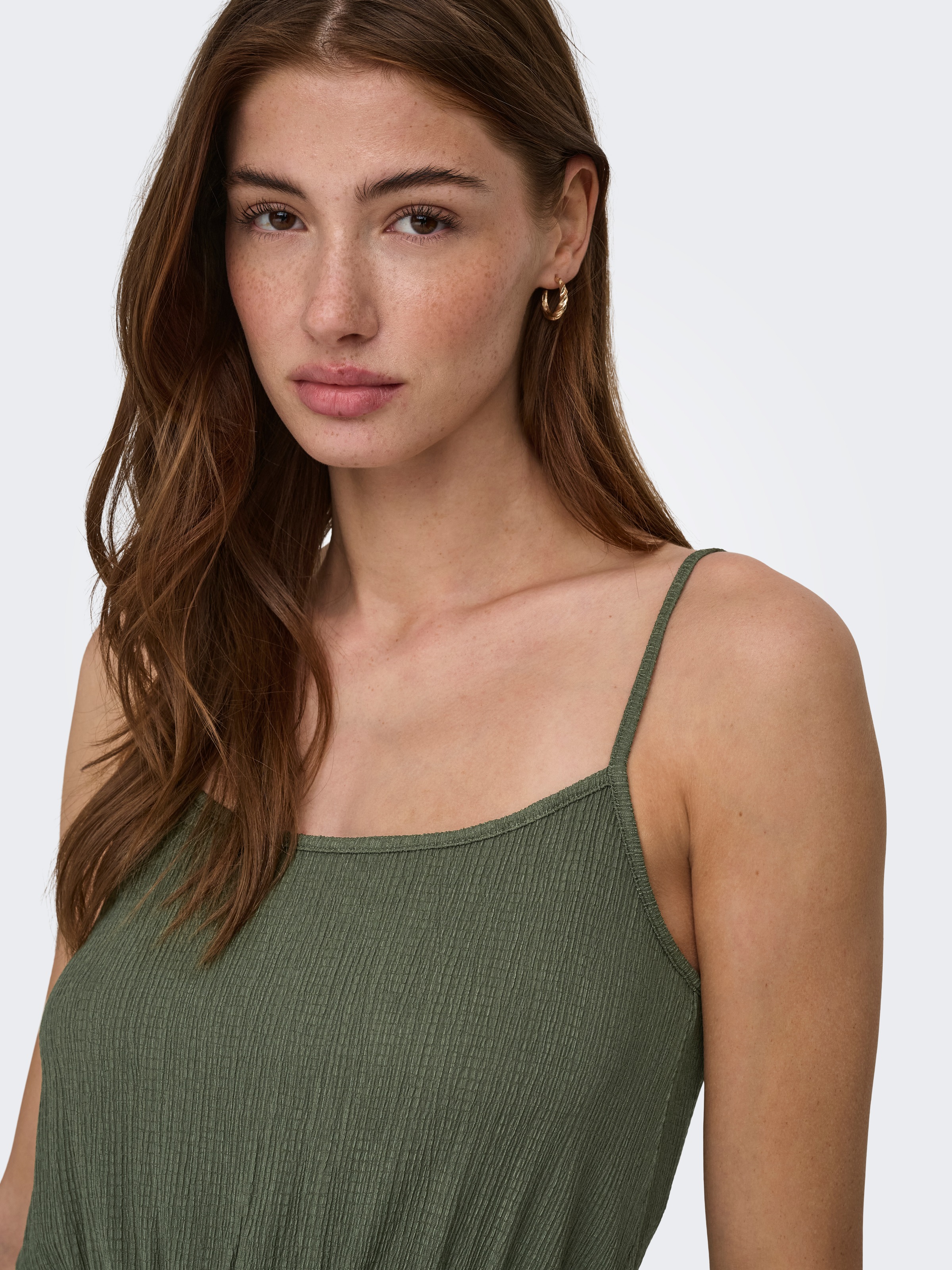 Maxikleid ONLY "ONLALTA S/L LONG STRAP DRESS PNT ZLO", Damen, Gr. M, N-Gr, kalamata, Web, Obermaterial: 98% Polyester, 2% Elasthan, unifarben, regular fit lang, Rundhals, Kleider Maxikleid 3
