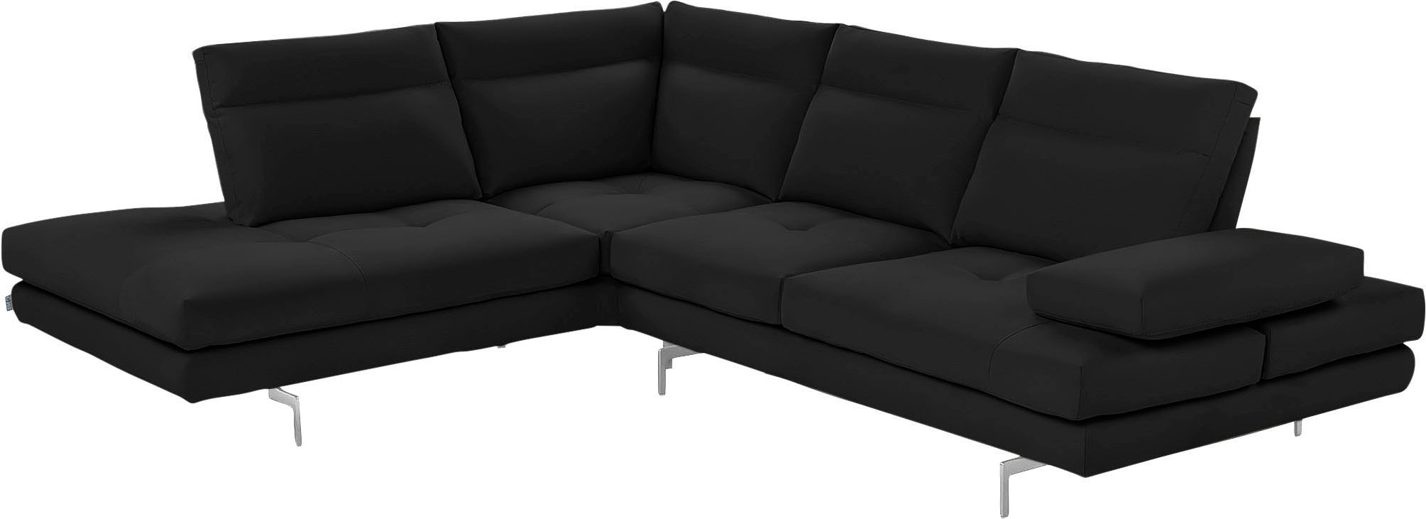 CALIA ITALIA Ecksofa "Toby Wing, B/T: 288/232 cm, Multifunktionssofa, Designsofa, L-Form" Sitztiefenverstellung und Armteilfunktion, Füße chrom glänzend