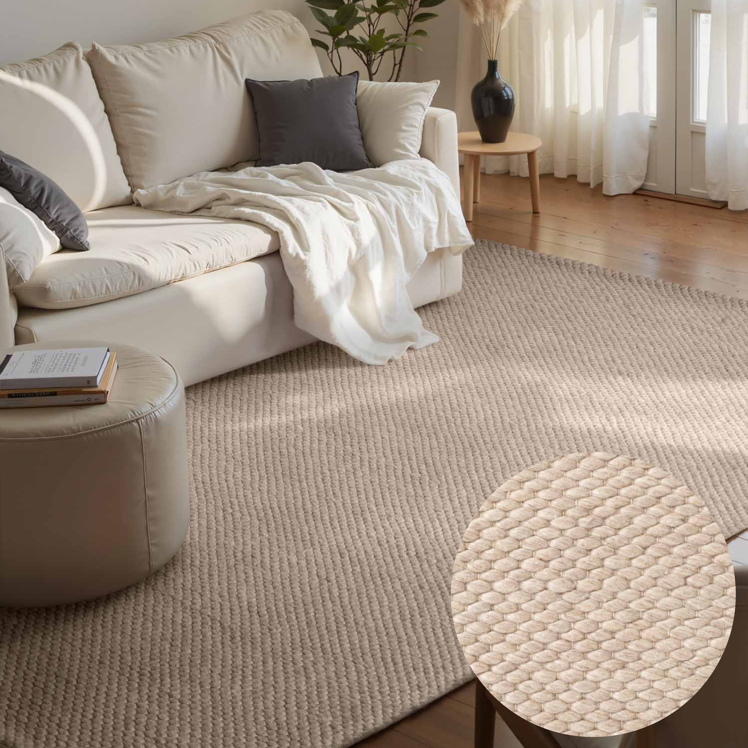 ELLE DECORATION Wollteppich "Beans" rechteckig 10 mm Höhe Handweb Teppich Wolle, Perlenstruktur, Wohnzimmer, Schlafzimmer, Flur