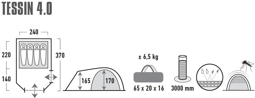 High Peak Kuppelzelt »Zelt Tessin 4.0«, 4 Personen, (mit Transporttasche)