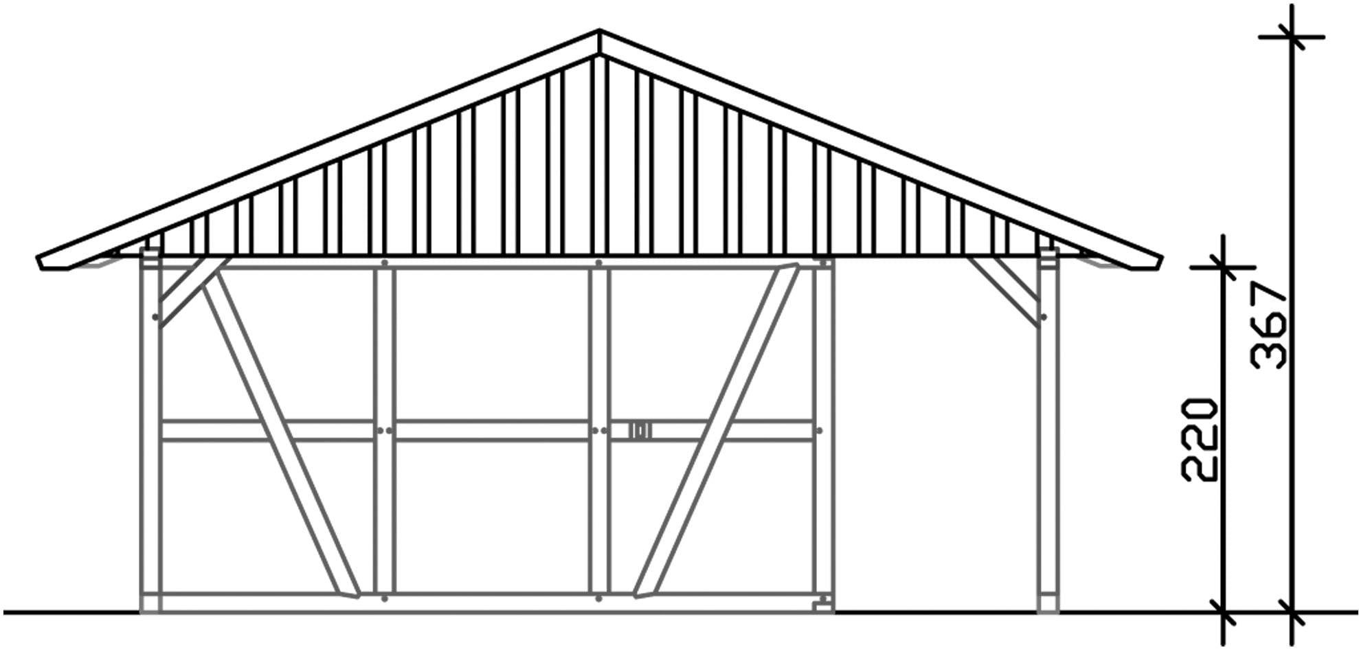 Skanholz Doppelcarport »Schwarzwald«, KVH-Fichte, 560 cm, Natur, mit Abstellraum 2, mit Dachschalung