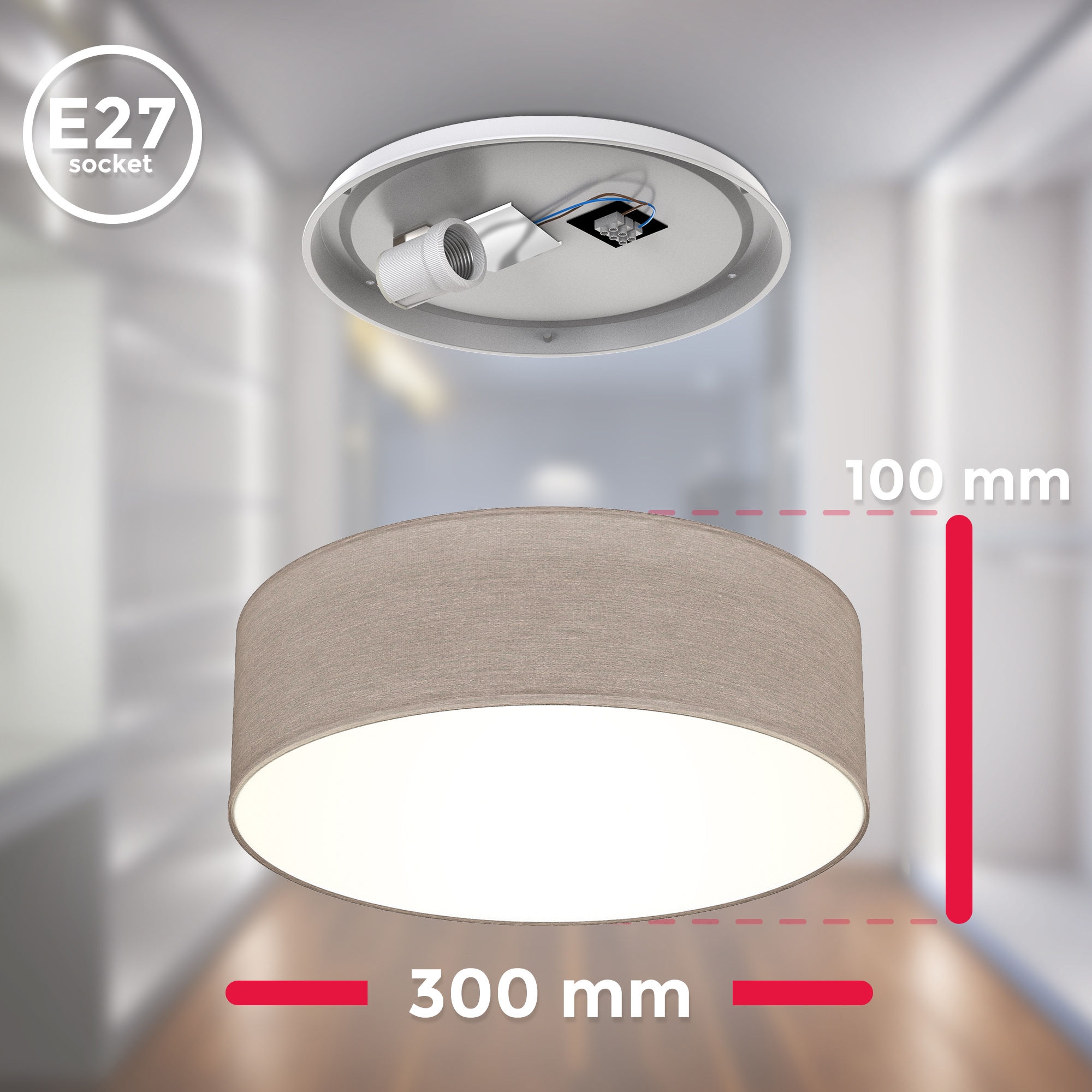 B.K.Licht Deckenleuchte, 1 flammig, Leuchtmittel E27 | ohne Leuchtmittel, Deckenlampe,Textil Lampenschirm, Wohnzimmerlampe, Schlafzimmer, E27