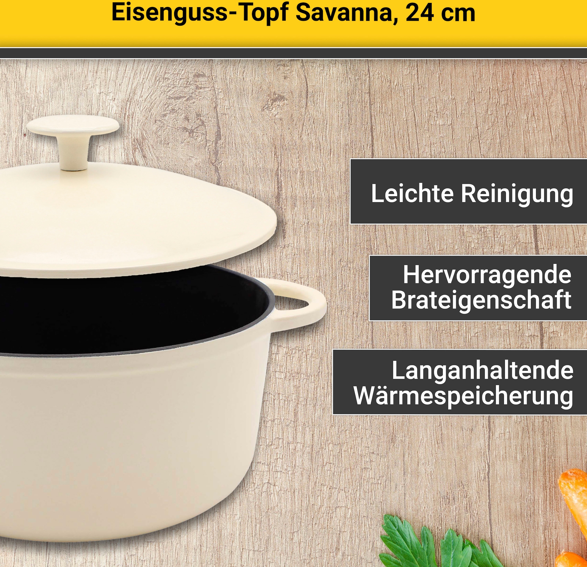 24 Eisenguss, | Krüger kaufen »Savanna«, Induktion Ø BAUR Fleischtopf cm,