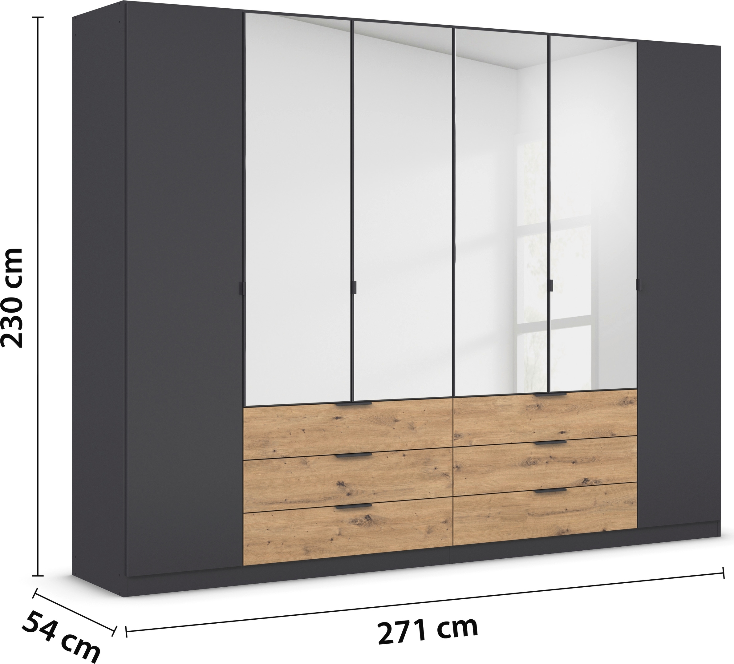rauch Drehtürenschrank »Kleiderschrank Schrank Garderobe Schlafzimmerschrank DAVOA«, mit farblich abgesetzten Schubkästen in Eiche Artisan MADE IN GERMANY