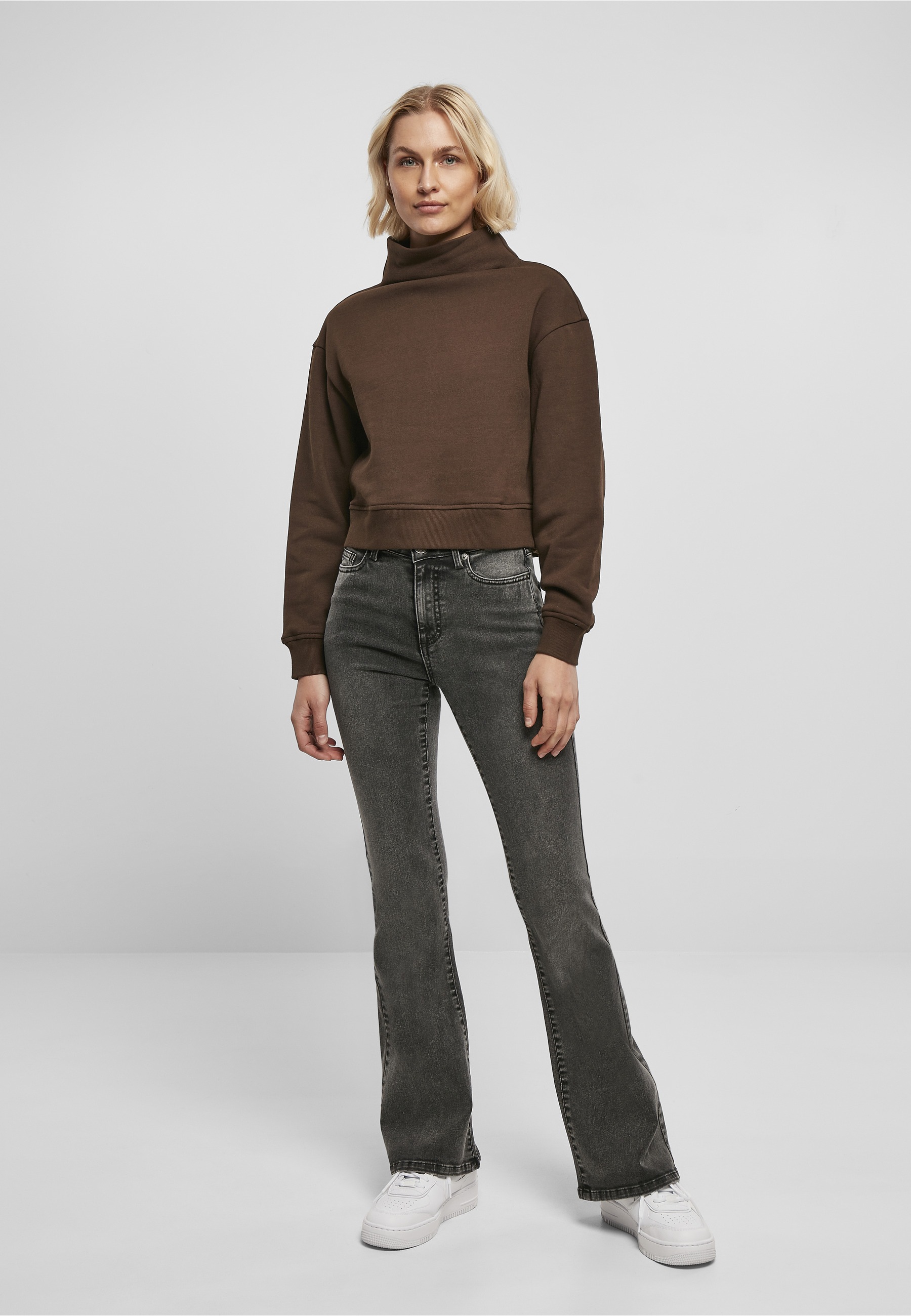 URBAN CLASSICS Sweater »Urban Classics Damen Ladies Organic Short High Neck Crew«, 1 Stk.
