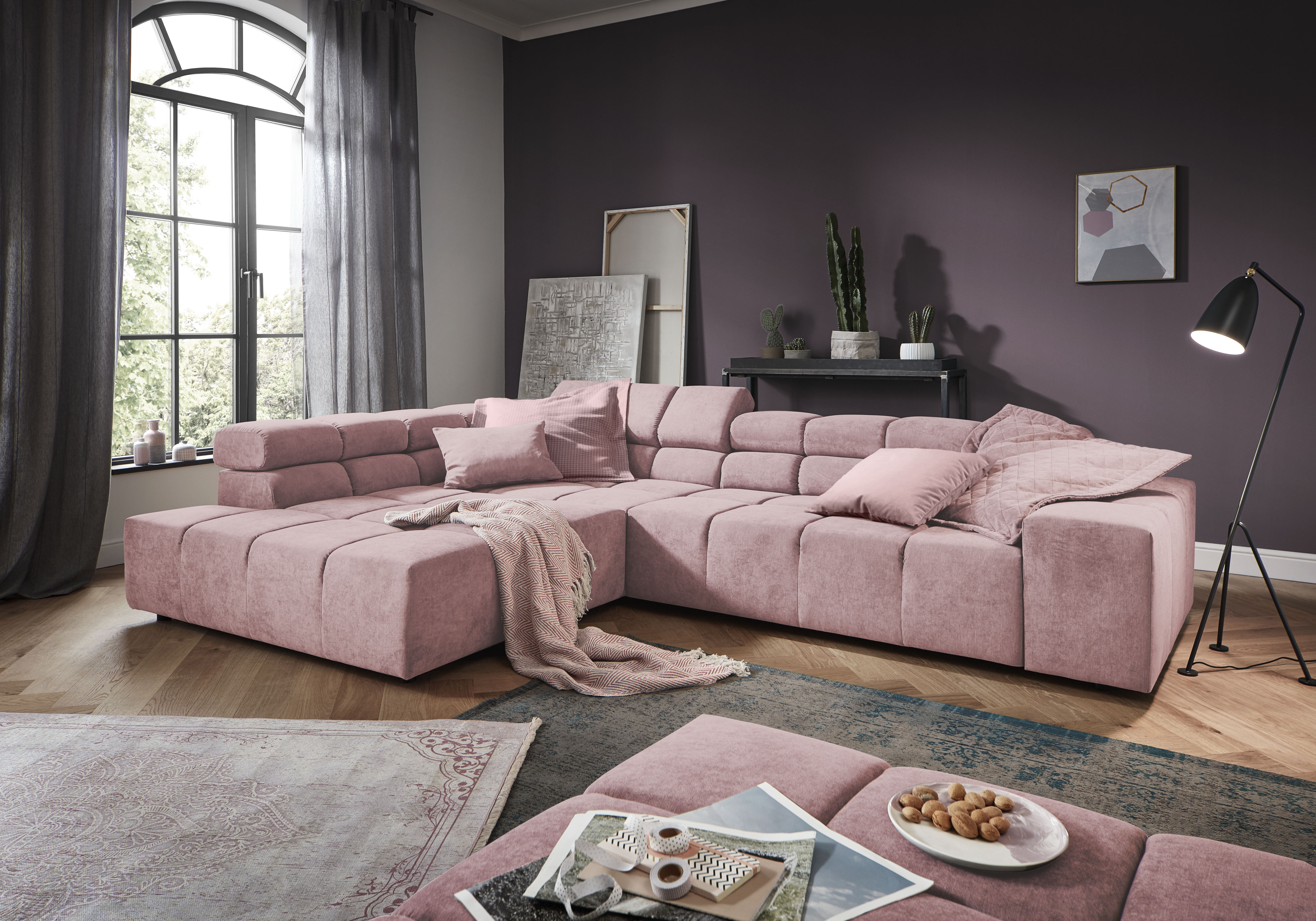 Home affaire Ecksofa "Ancona, Ecksofa, incl. Kopfteilverstellung, Breite 319 cm, L-Form" wahlweise motorische Sitztiefenverstellung, auch in Cord + Easy Care