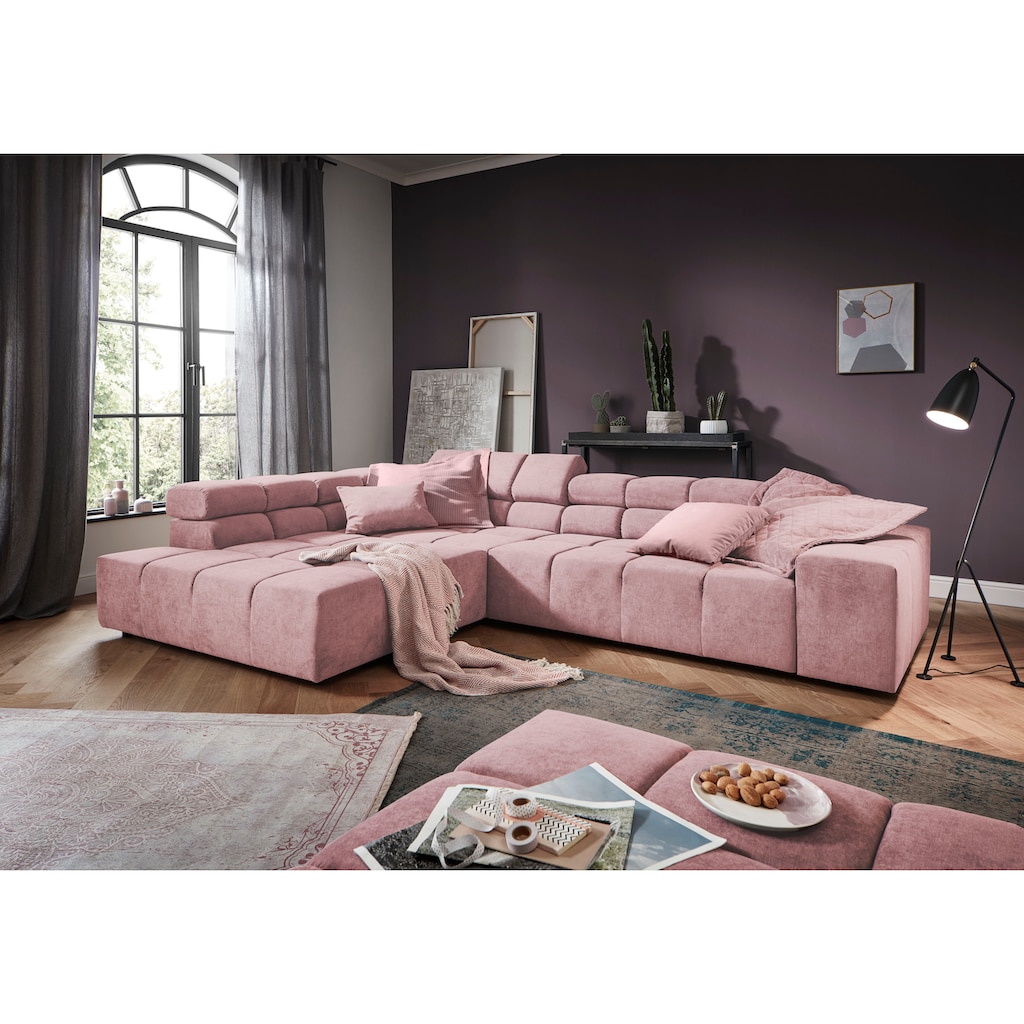 INOSIGN Ecksofa »Ancona incl. Kopfteilverstellung, Zierkissen B/T/H: 319/210/70 cm«