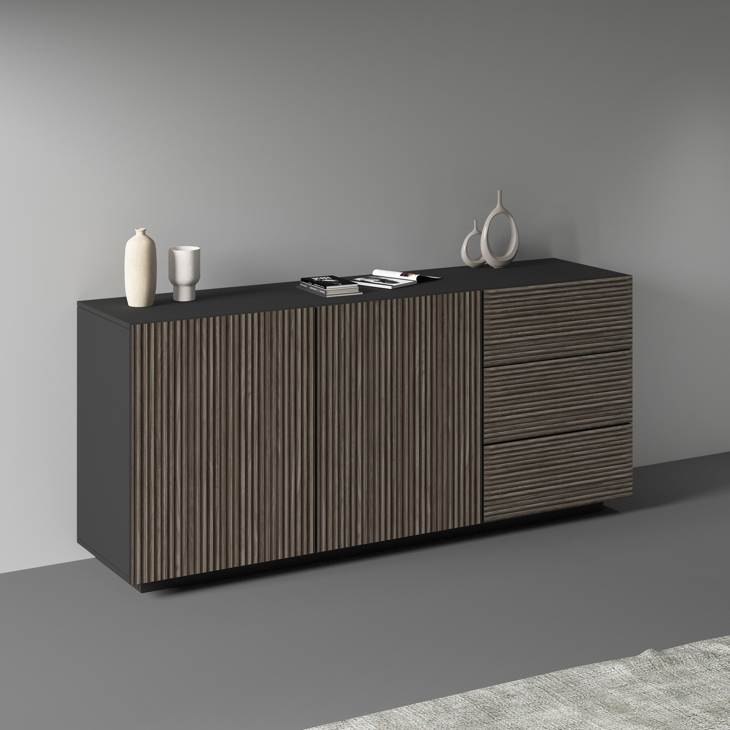 Thumbnail - Home affaire Sideboard "Vega Sideboard,Kommode,180 cm" mit 2 Türen und 3 Schubladen,Fronten mit Rillen-Optik