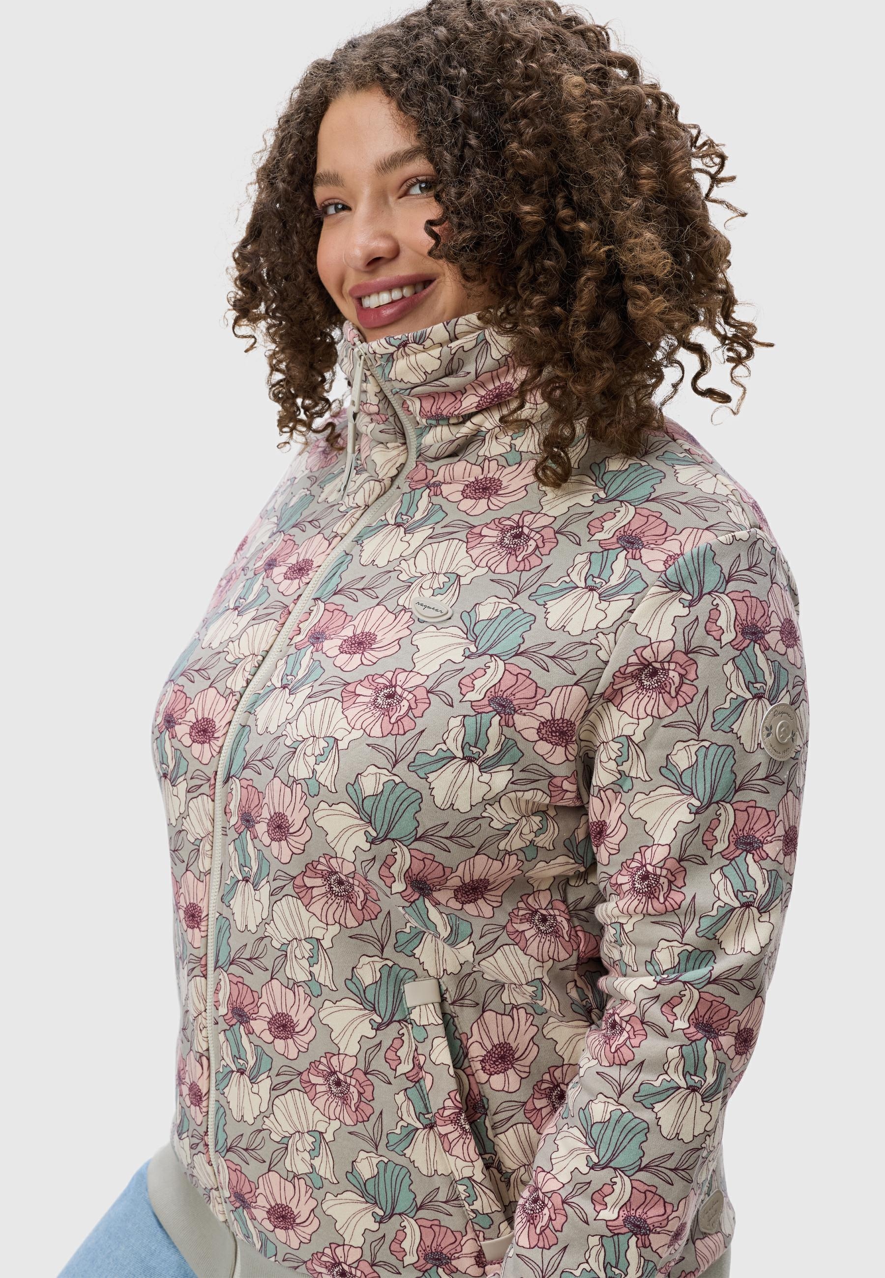 Ragwear Sweatjacke »Izolda Plus«, Nachhaltiger Zipper mit hohem Kragen und Blumenmuster