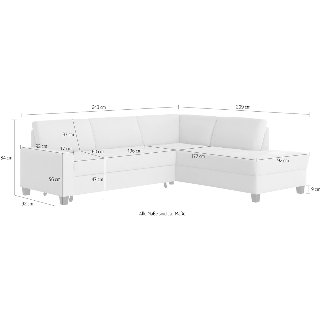 DOMO collection Ecksofa »Florentina«, wahlweise mit Bettfunktion, mit Kontrastnaht