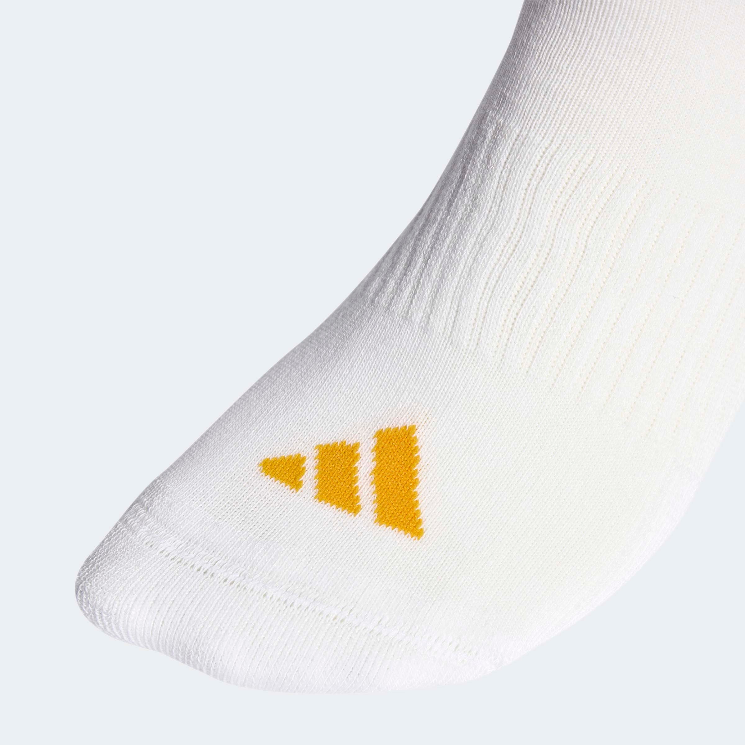 Funktionssocken ADIDAS PERFORMANCE "3-STREIFEN DÄMPFENDE SPORTSWEAR CREW, 3 PAAR", Damen, Gr. L (43/45), weiß, schwarz, collegiate gold, Obermaterial: 59% Baumwolle, 37% Polyester, 3% Elasthan, 1% Polyamid, Socken 2