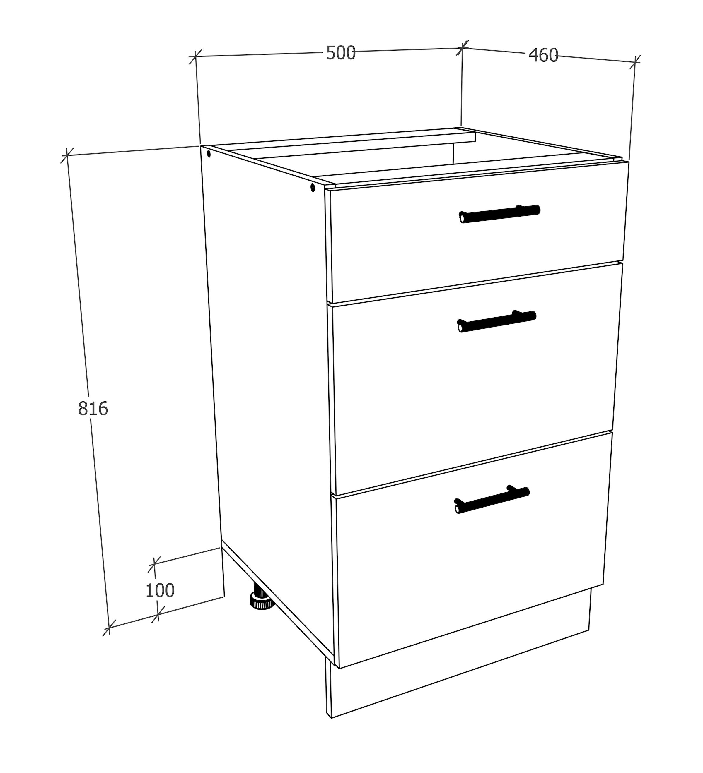 VCM Unterschrank »VCM Küchenschrank | Maße ca. H. 82 x B. 50 x. T. 46 cm | Unterschrank mit drei Schubladen | Küchenmöbel - Esilo«, (1 St.)