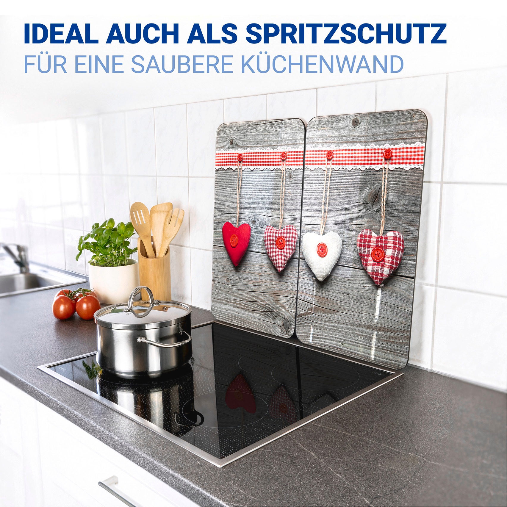 WENKO Herd-Abdeckplatte »Universal Modell Herzen«, (Set, 2 tlg.), Herdabdeckung für alle Herdarten, kratzfest, mit rutschfesten Füßen