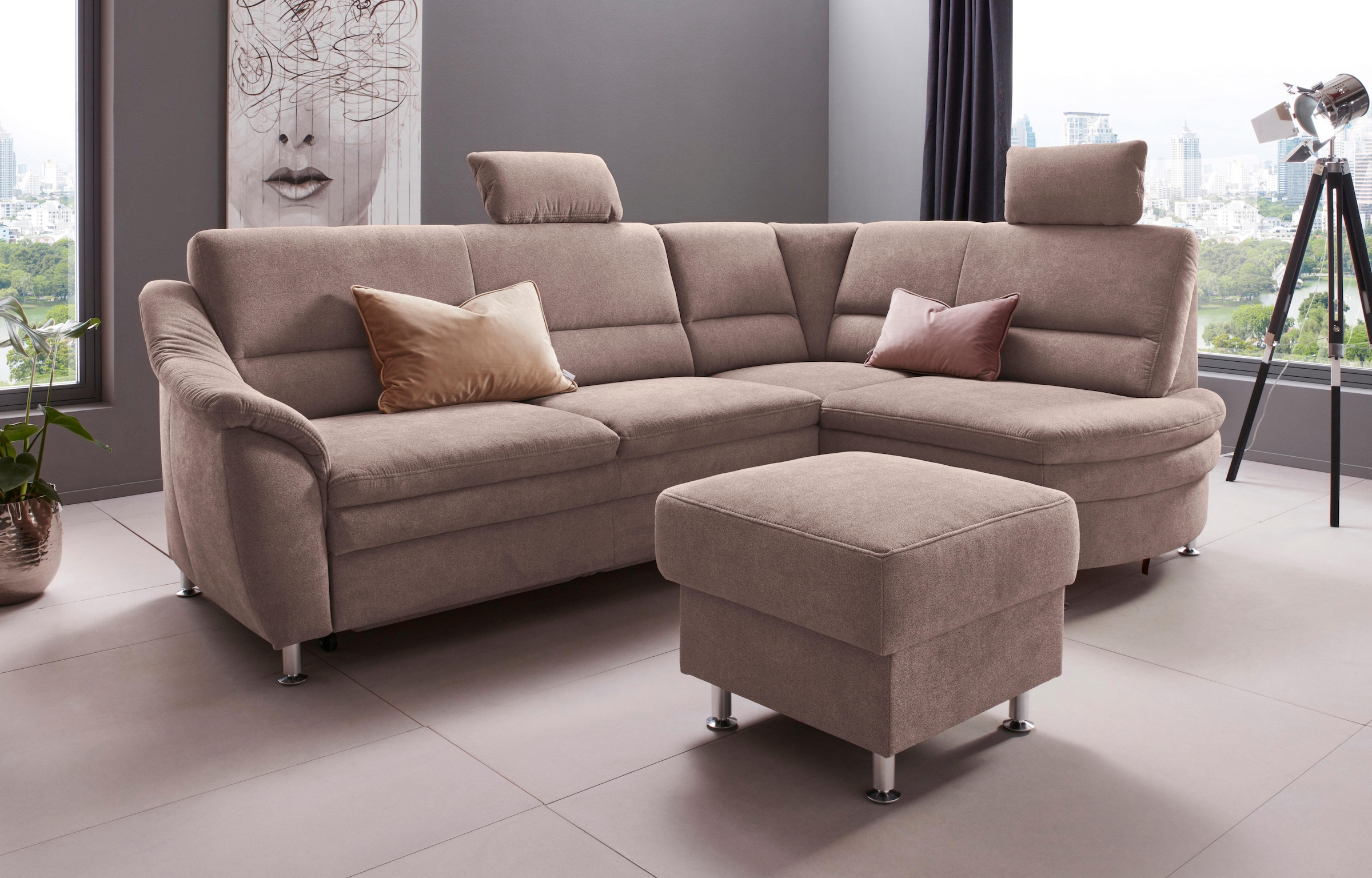 Places of Style Ecksofa "Cardoso L-Form", Federkern, wahlweise mit Bett, Sc günstig online kaufen