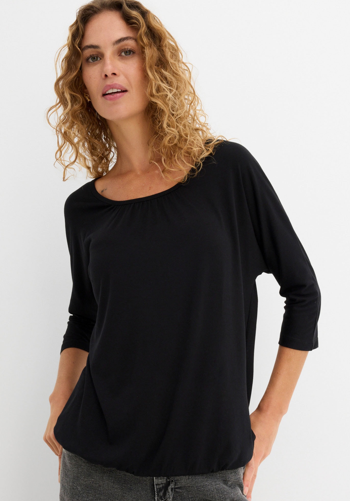 bonprix Oversize-Shirt "Oversize-Shirt aus Viskose-Mix" lässig geschnittene Passform, mit Fledermausärmeln, aus Viskose-Mix