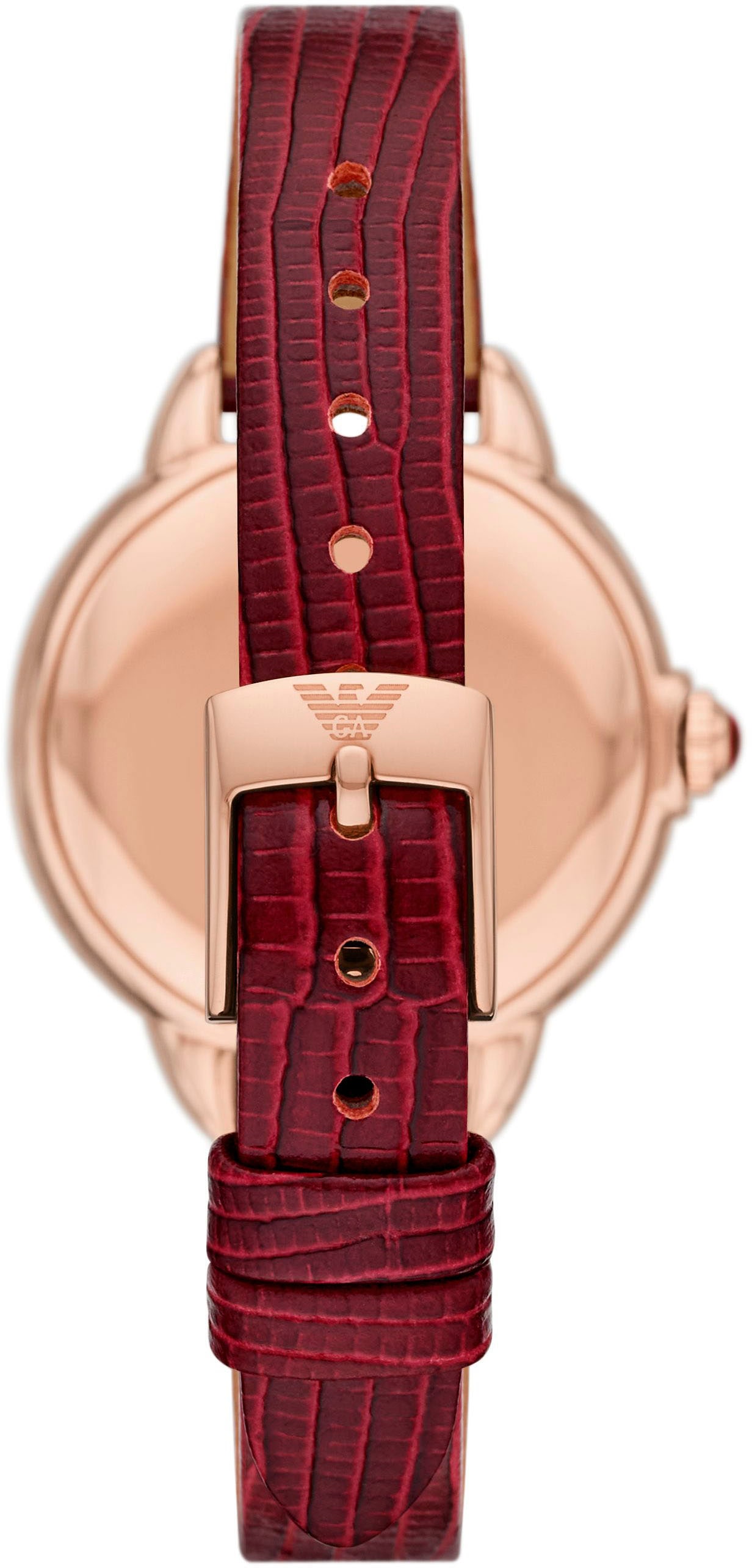 Emporio Armani Quarzuhr, Armbanduhr, Damenuhr, Lederarmband, analog, Glassteine