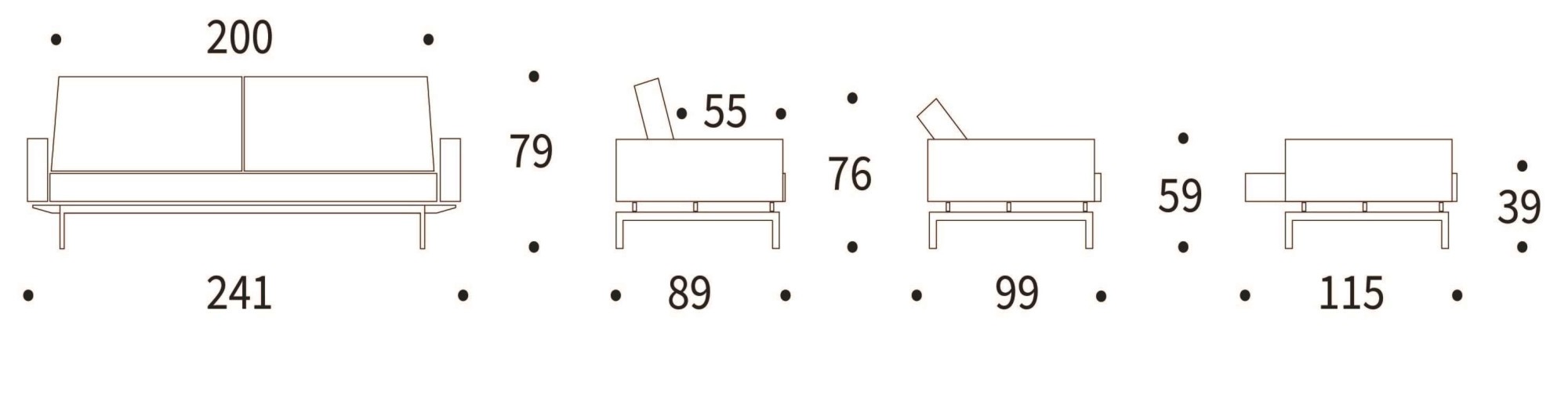 INNOVATION LIVING ™ Schlafsofa »Splitback, Rückenlehnen einzeln verstellbar, mit Federkern« mit chromglänzenden Beinen, in skandinavischen Design