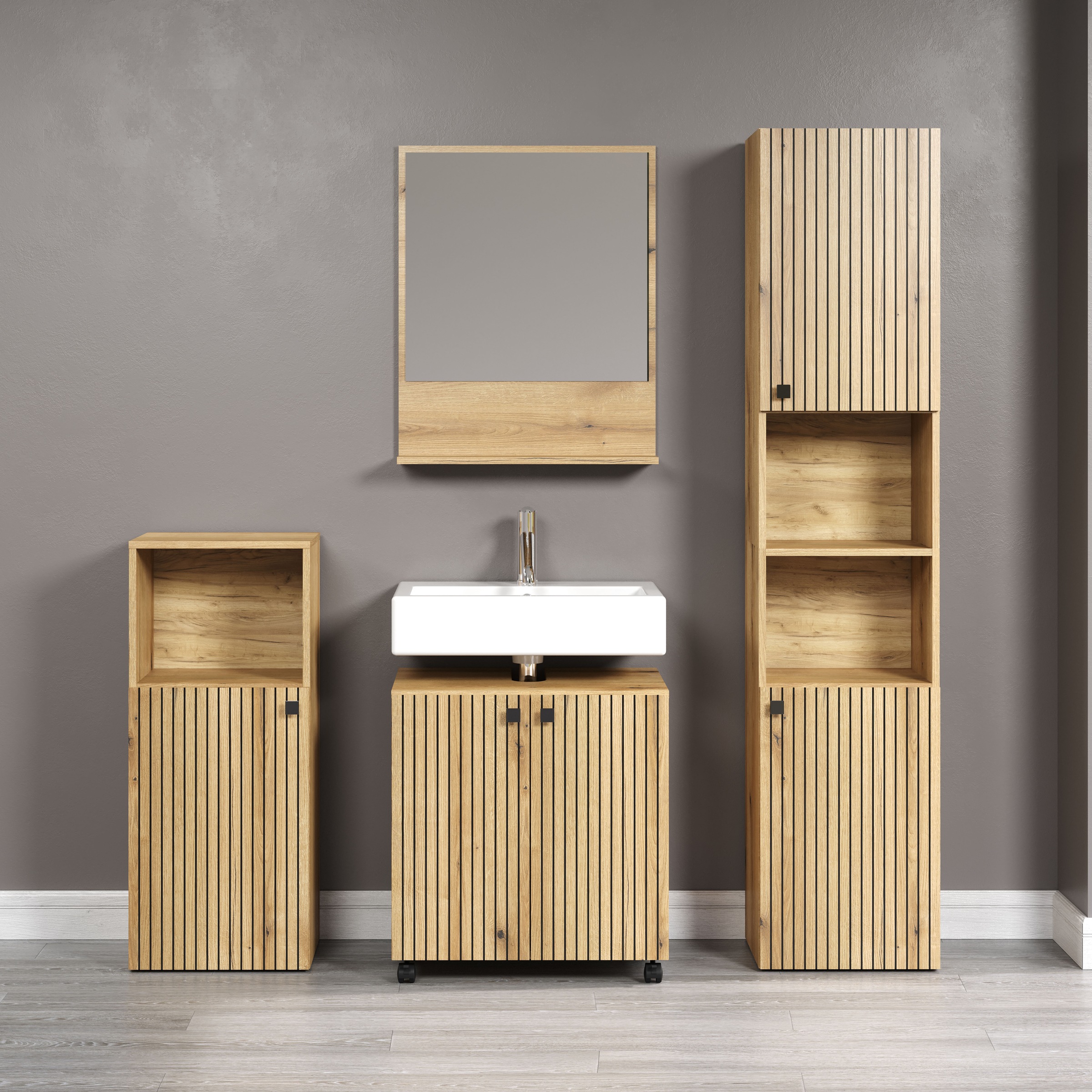 welltime Badmöbel-Set "Amrum Waschbeckenunterschrank Spiegel Hochschrank Ba günstig online kaufen