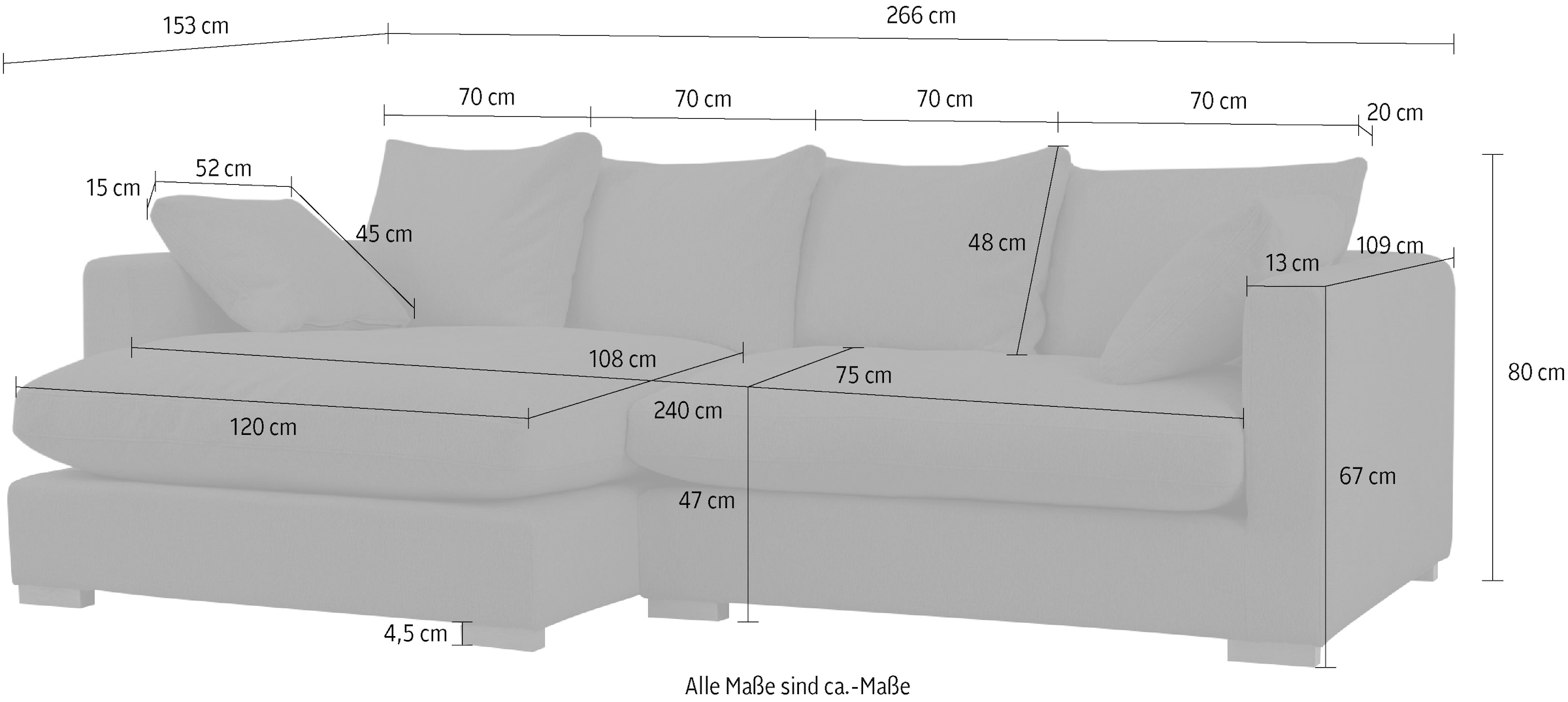 Home affaire Ecksofa »Coray«, Breite 266 cm, extra weich und kuschelig, mit Federn und Daunen
