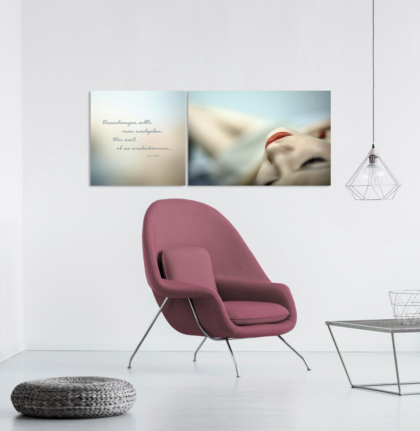 queence Leinwandbild »Versuchungen«, Foto-Menschen-Kunst-Modern-Spa-Spa Bilder-Sprüche-Sprüche & Texte-Schriftzug-Schriftzüge, (Set), Premium-Leinwandstoff, Handarbeit aus Deutschland, Zitat, 2er Set