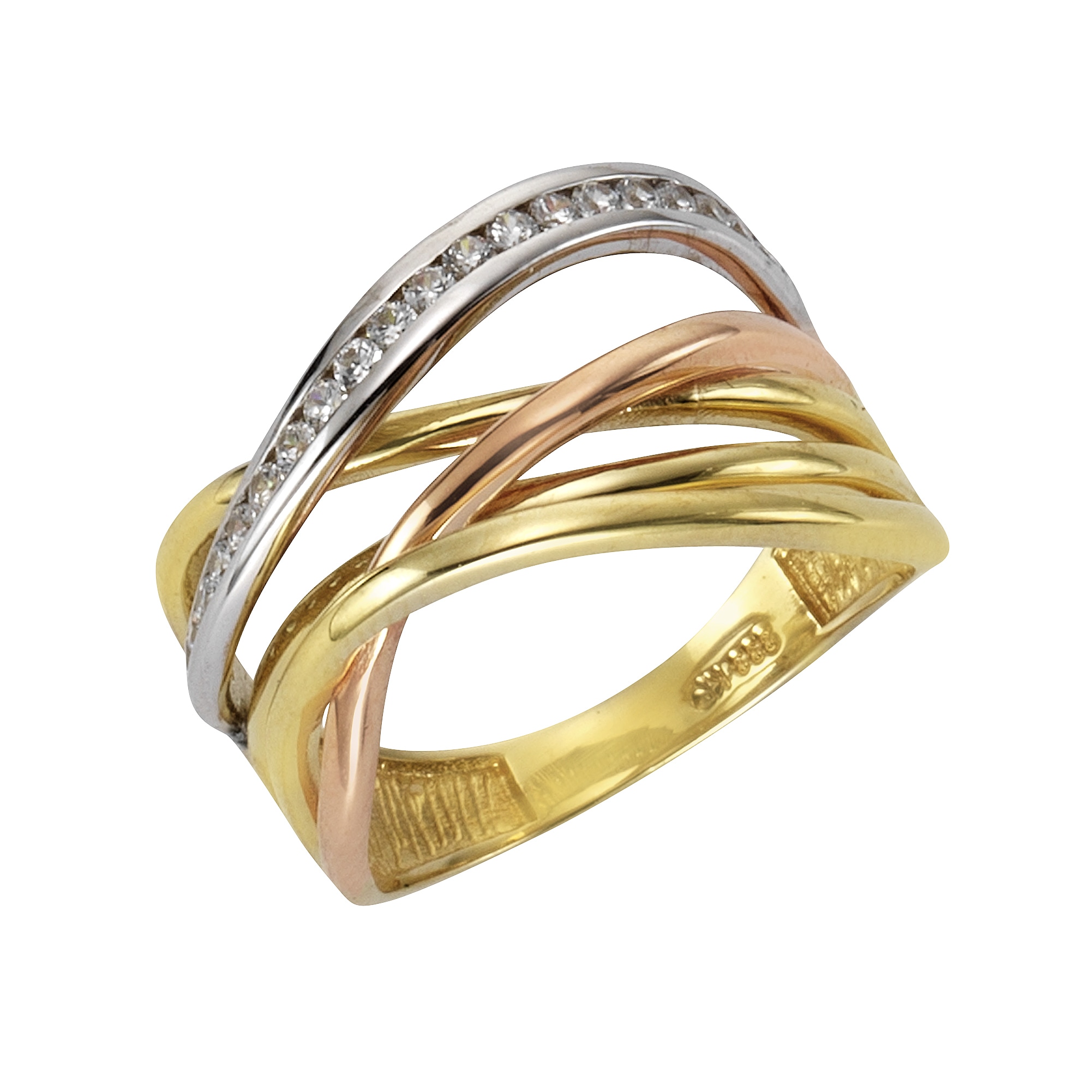 Fingerring »333 Gold 3-farbig Zirkonia weiß«