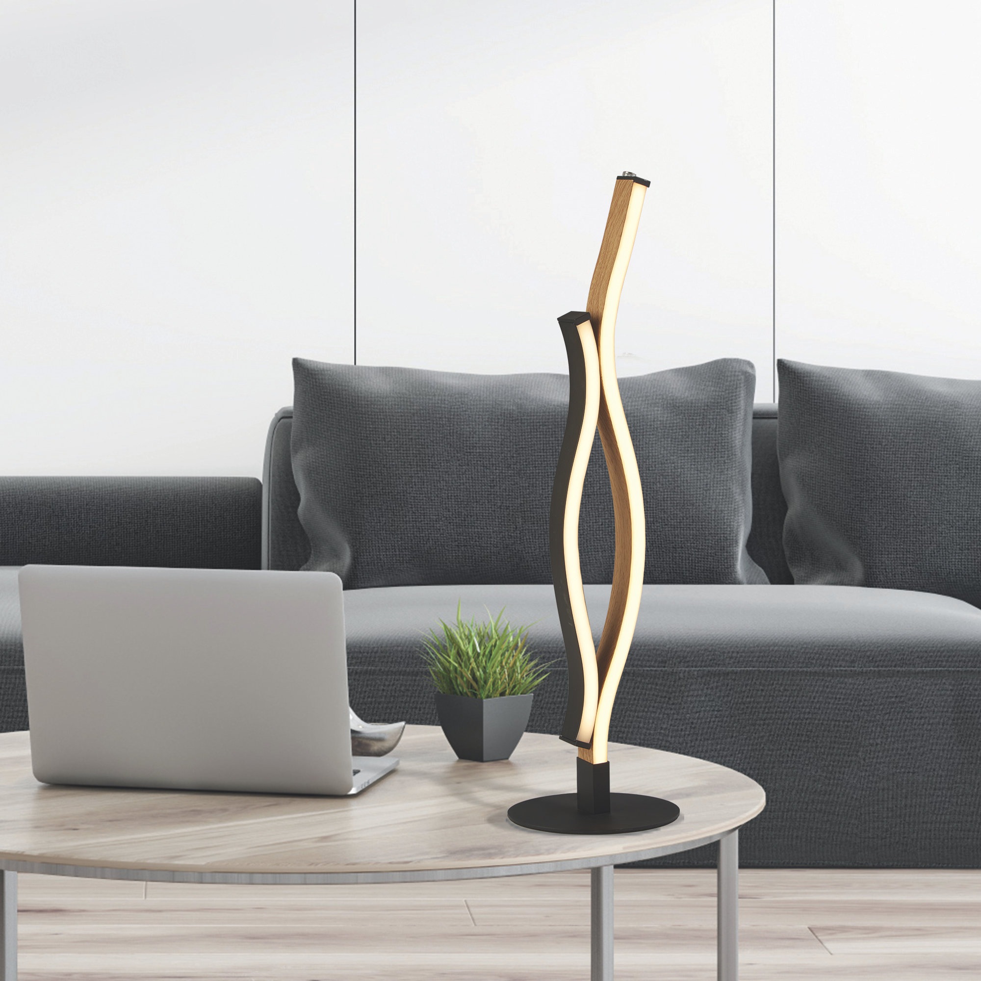 Searchlight Tischleuchte »Bloom-Tischleuchte - Schwarzes Metall und Holzeffekt« LED-Modul 1 Stk.