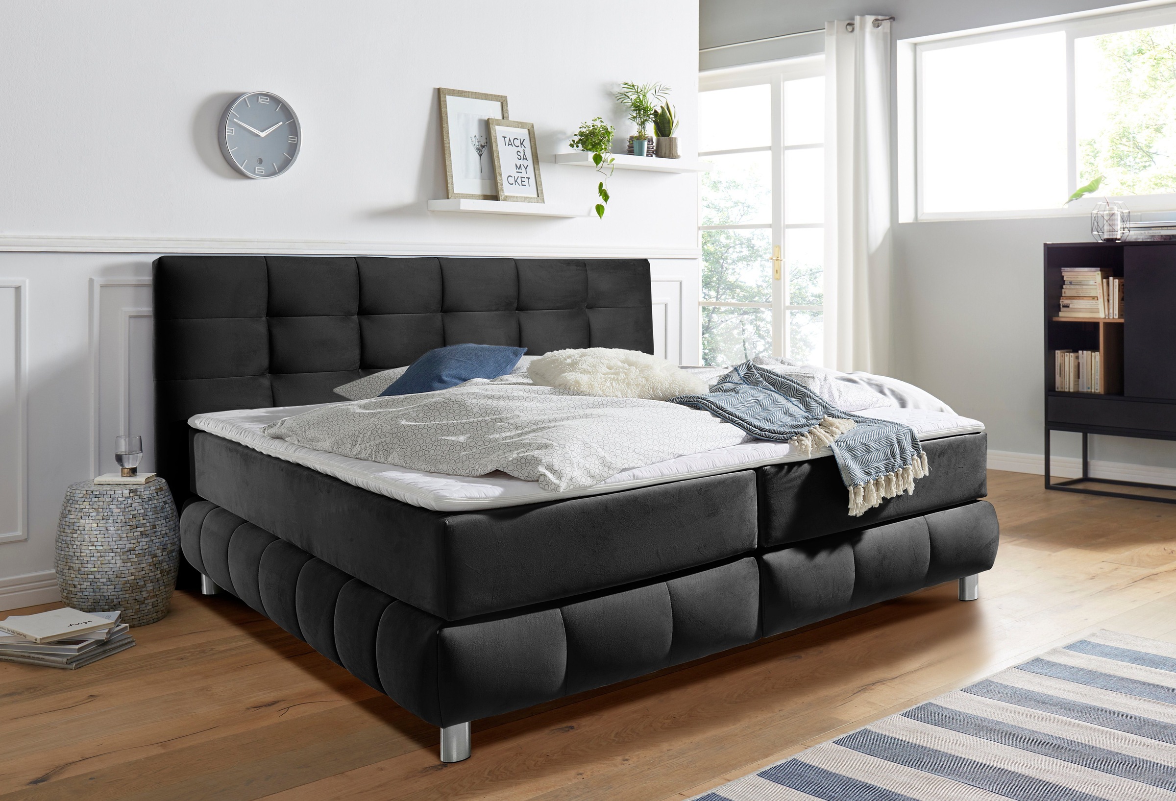 andas Boxspringbett »Salo XXL«, in Samtoptik oder Struktur, 6 Breiten in Überlänge 220cm, 4 Härtegrade
